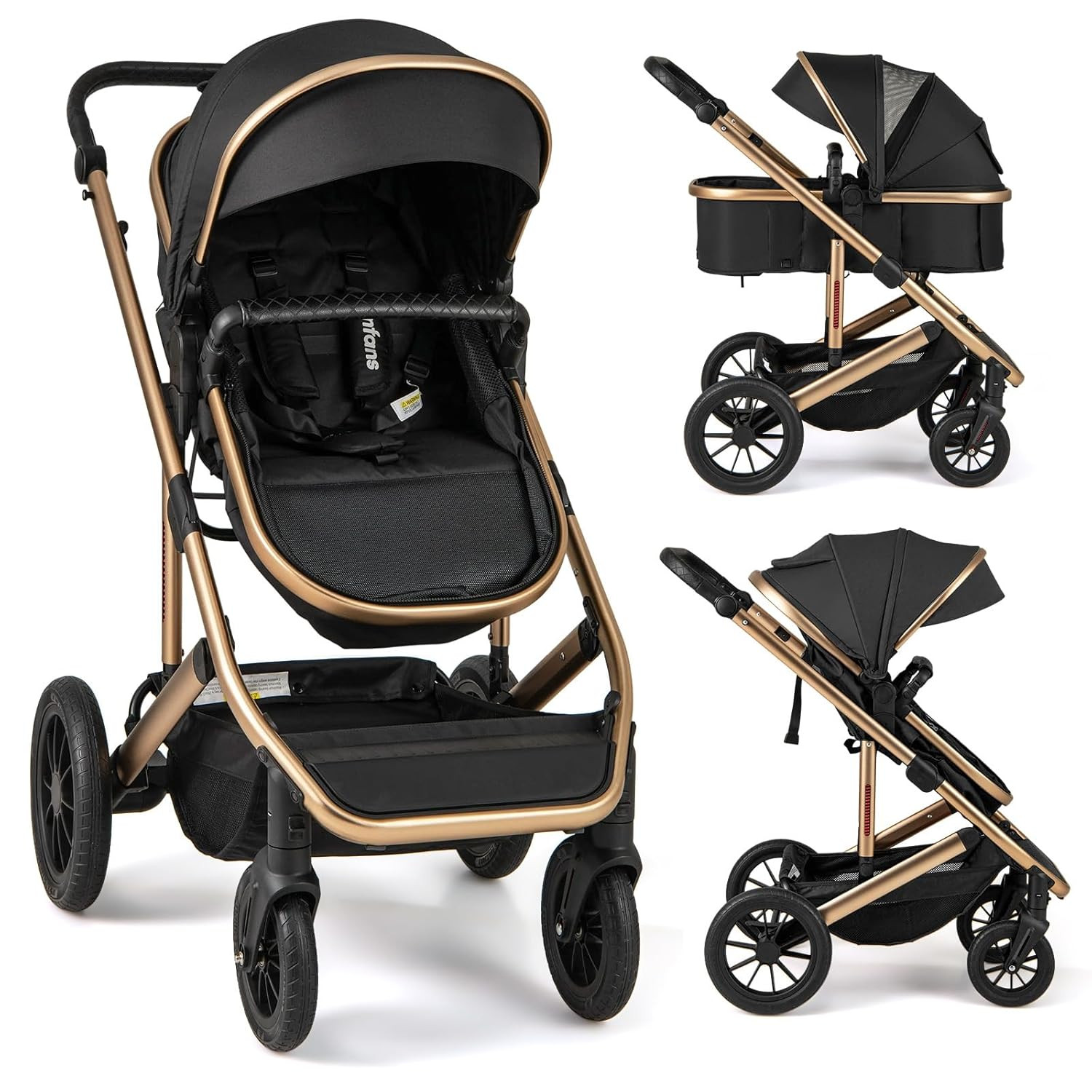 2 in 1 Baby Stroller, Folding Newborn Pram Convertible Stroller Bassinet for Inf