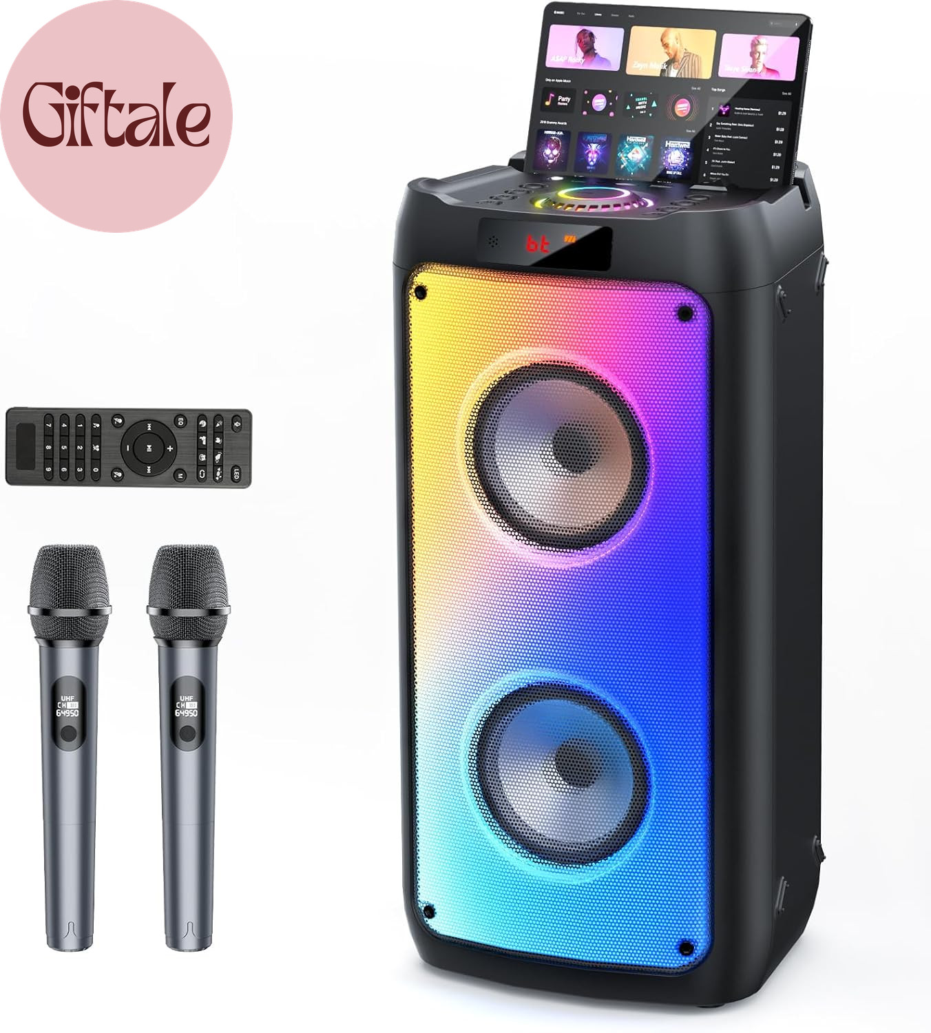 Karaoke Machine with 2 Wireless Microphones, Portable Bluetooth Speaker for Adul