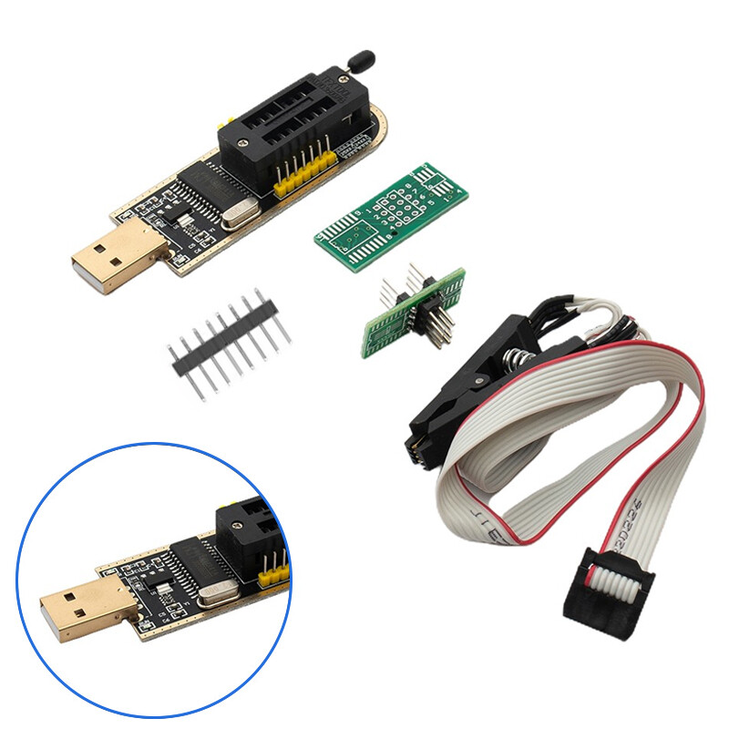 SOP8 Test Clip and CH341A USB Programmer Flash 24 25 EEPROM BIOS Writer SPI USB
