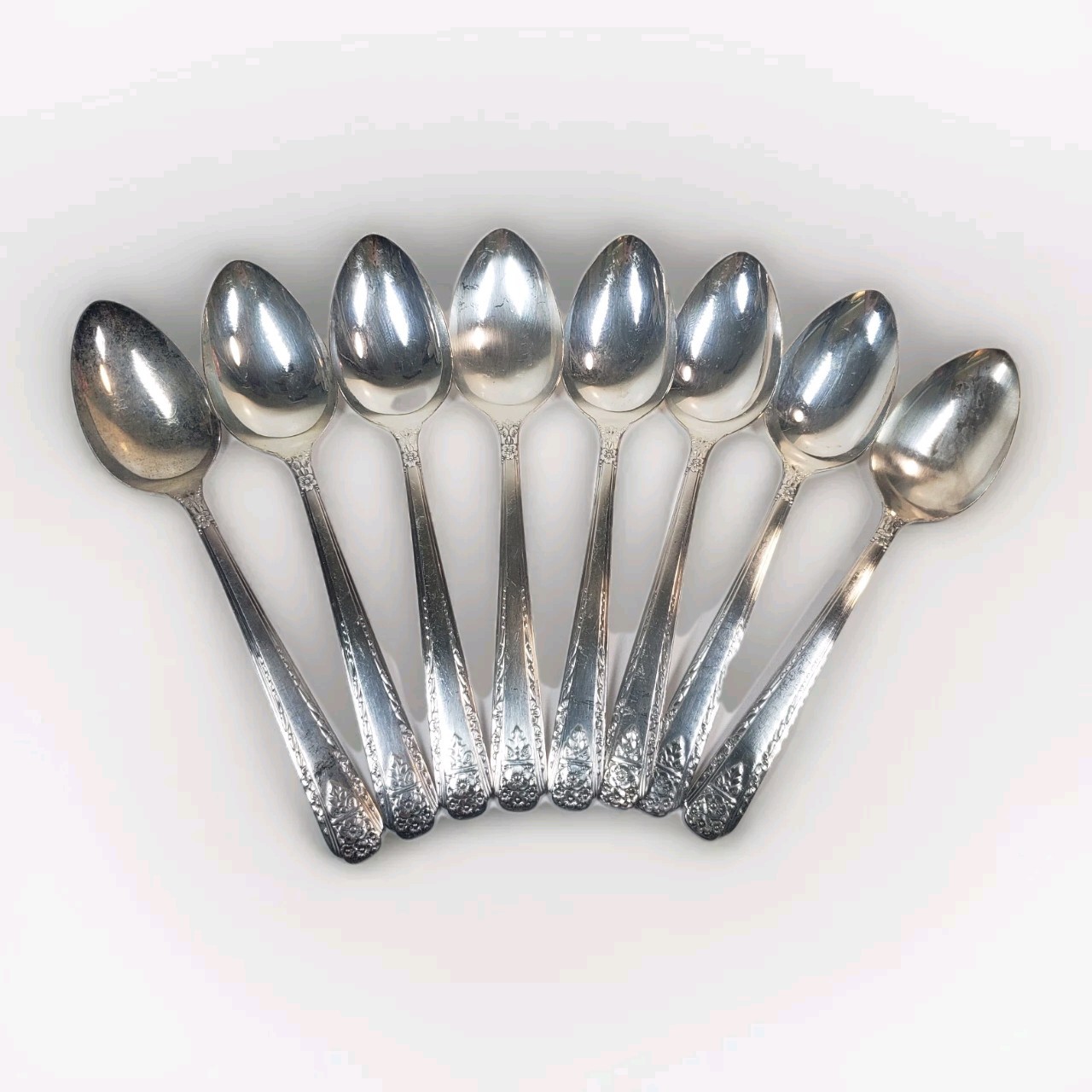 Oneida Pandora Madison Silver Plate Oval Soup Spoons Lot Of 8