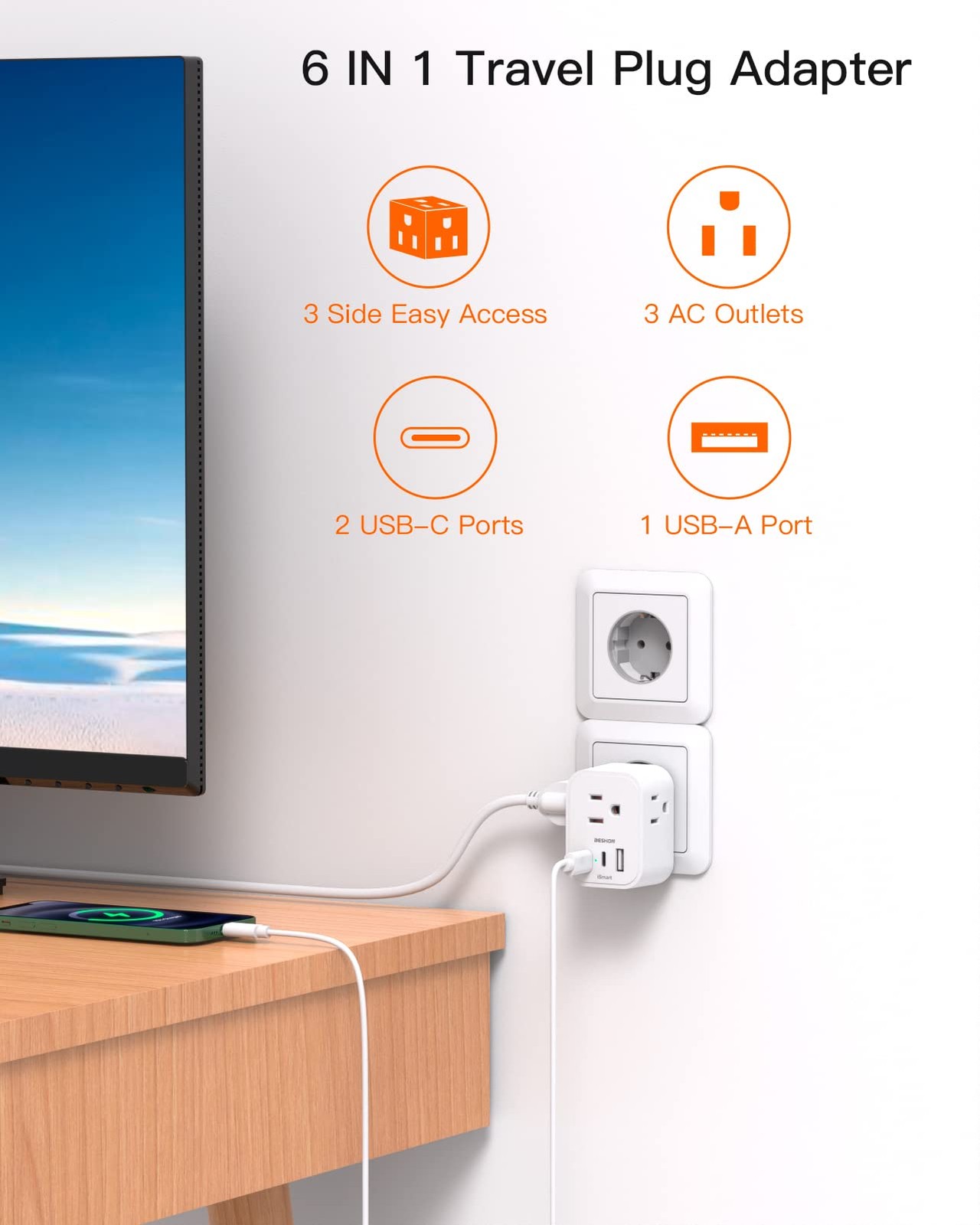 【2-Pack】 European Travel Plug Adapter, BESHON International Power Plug Adapte...
