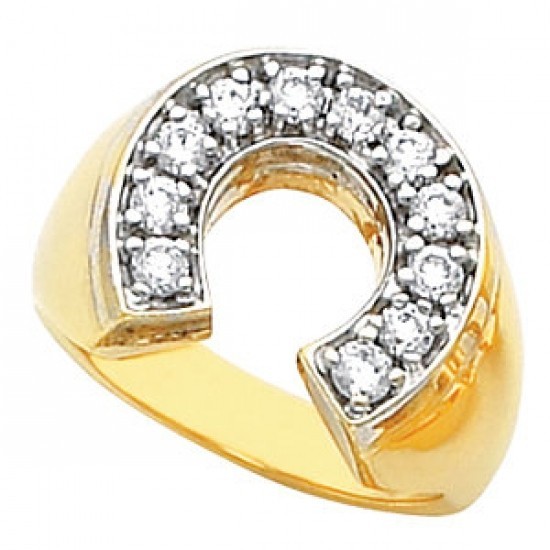 Men's Stainless Steel Gold Plated cz Ring lucky Good Luck horseshoe Ring