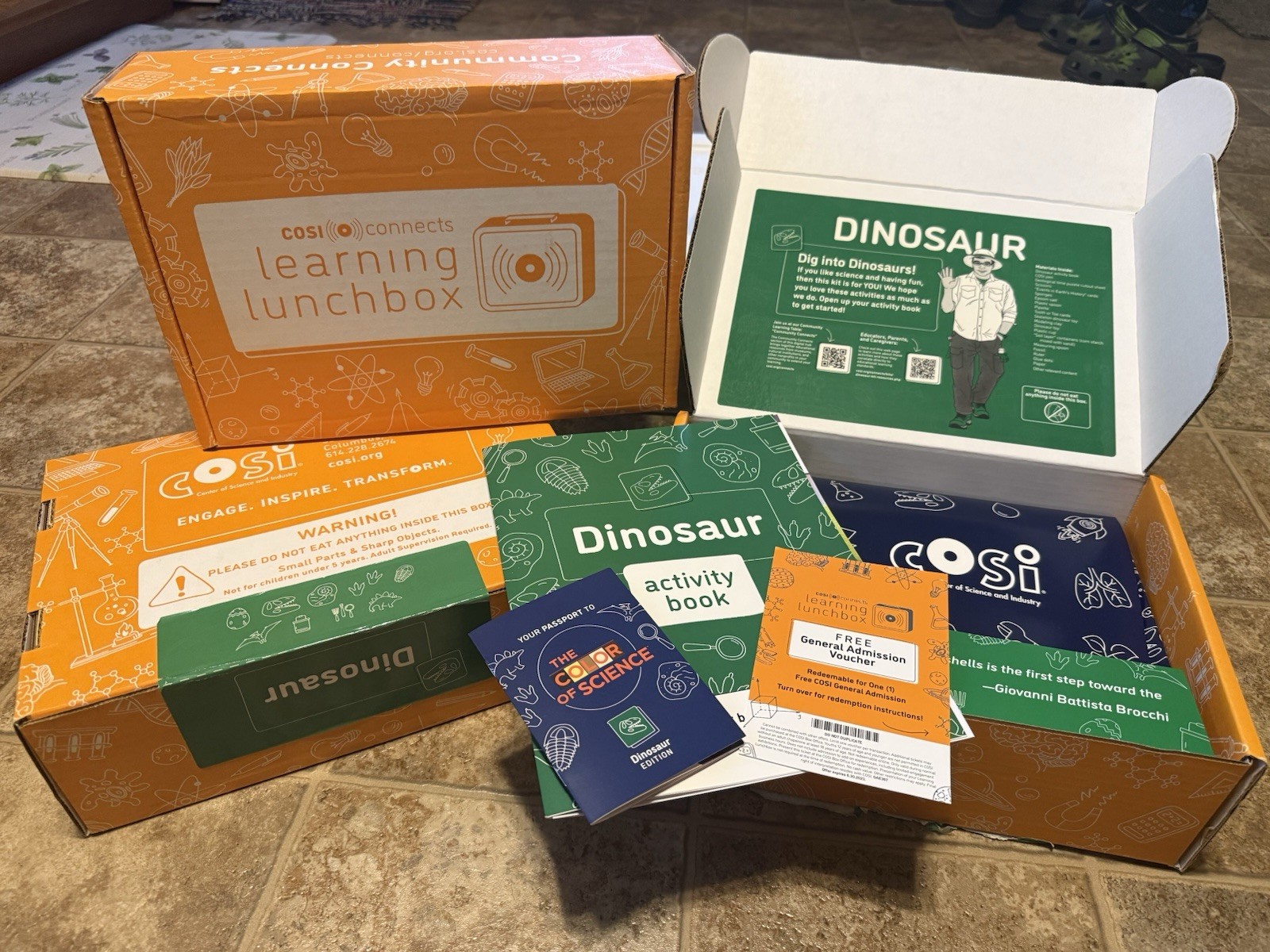 Lot of 3 COSI Dinosaur Learning Lunchbox Science Kits – 2 Sealed 1 Open