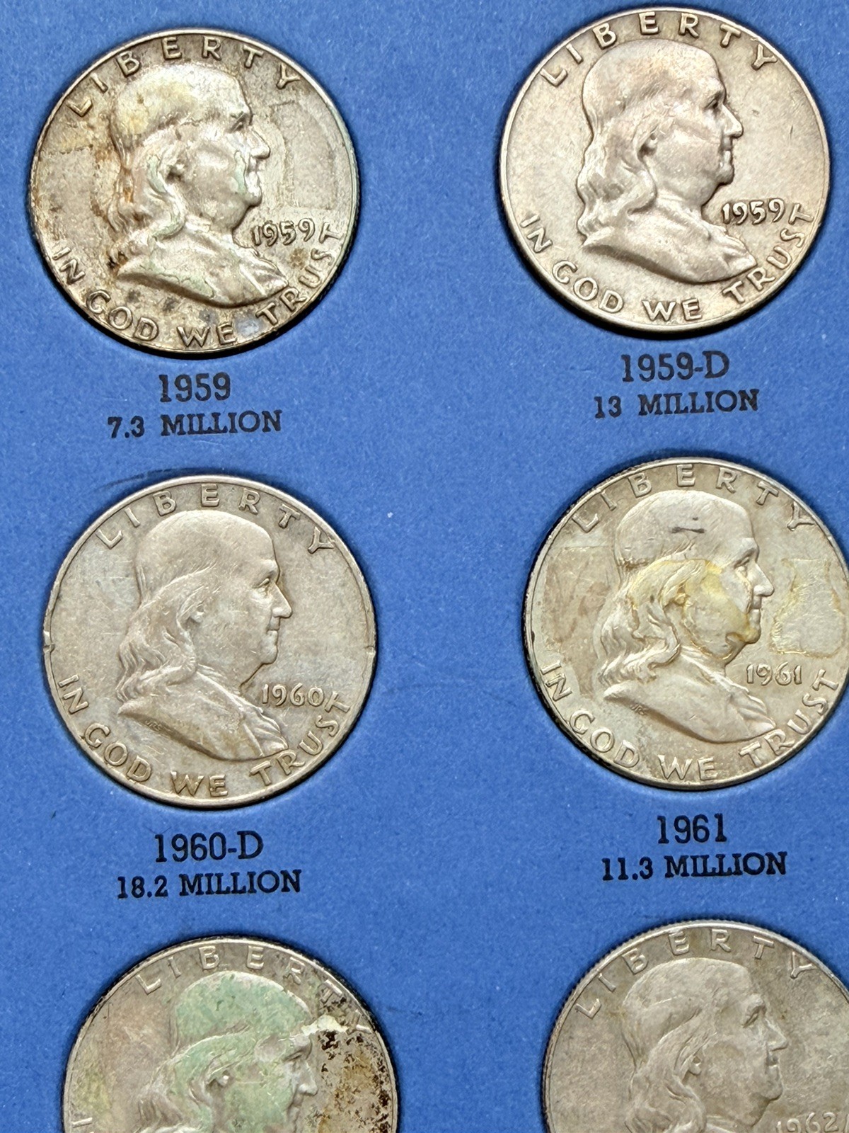 1948 - 1963 COMPLETE SET 35 BEN FRANKLIN 90% SILVER HALF DOLLARS COLLECTION