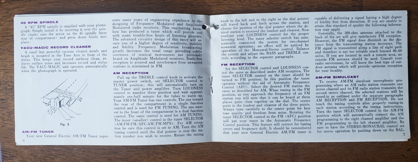 1960 GE Console Stereo Phonograph User Manual Operating Instruction Mount Vernon