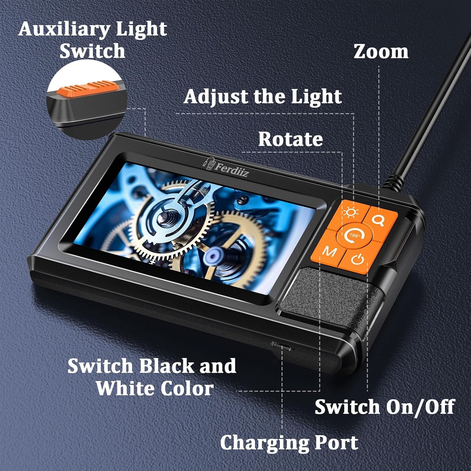 Inspection Camera: 4.3" IPS, 1920P HD, 8 LEDs, 16.4ft/32.8ft Semi-Rigid Cable