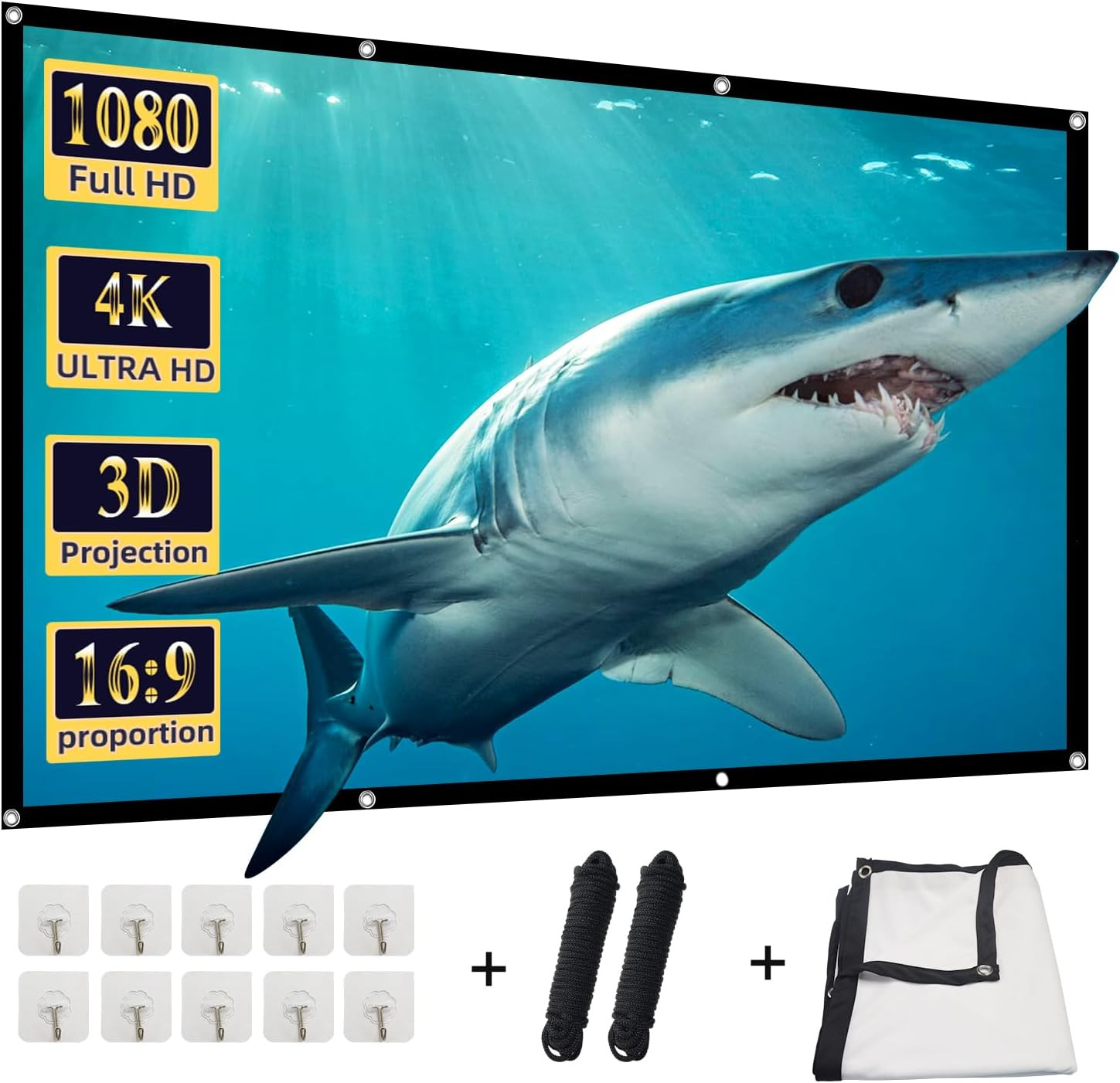 100 Inch Projector Screen, Foldable Washable Portable Rear Front