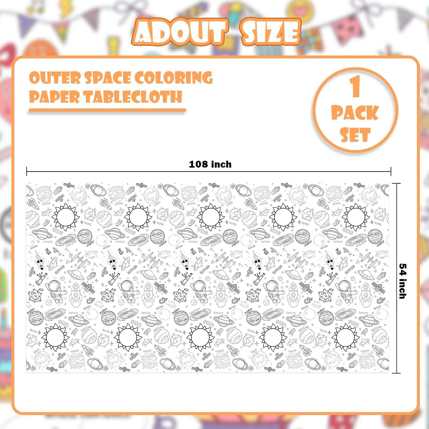 Giant Outer Space Coloring Tablecloth for Kids - Solar System Universe Paper Tab