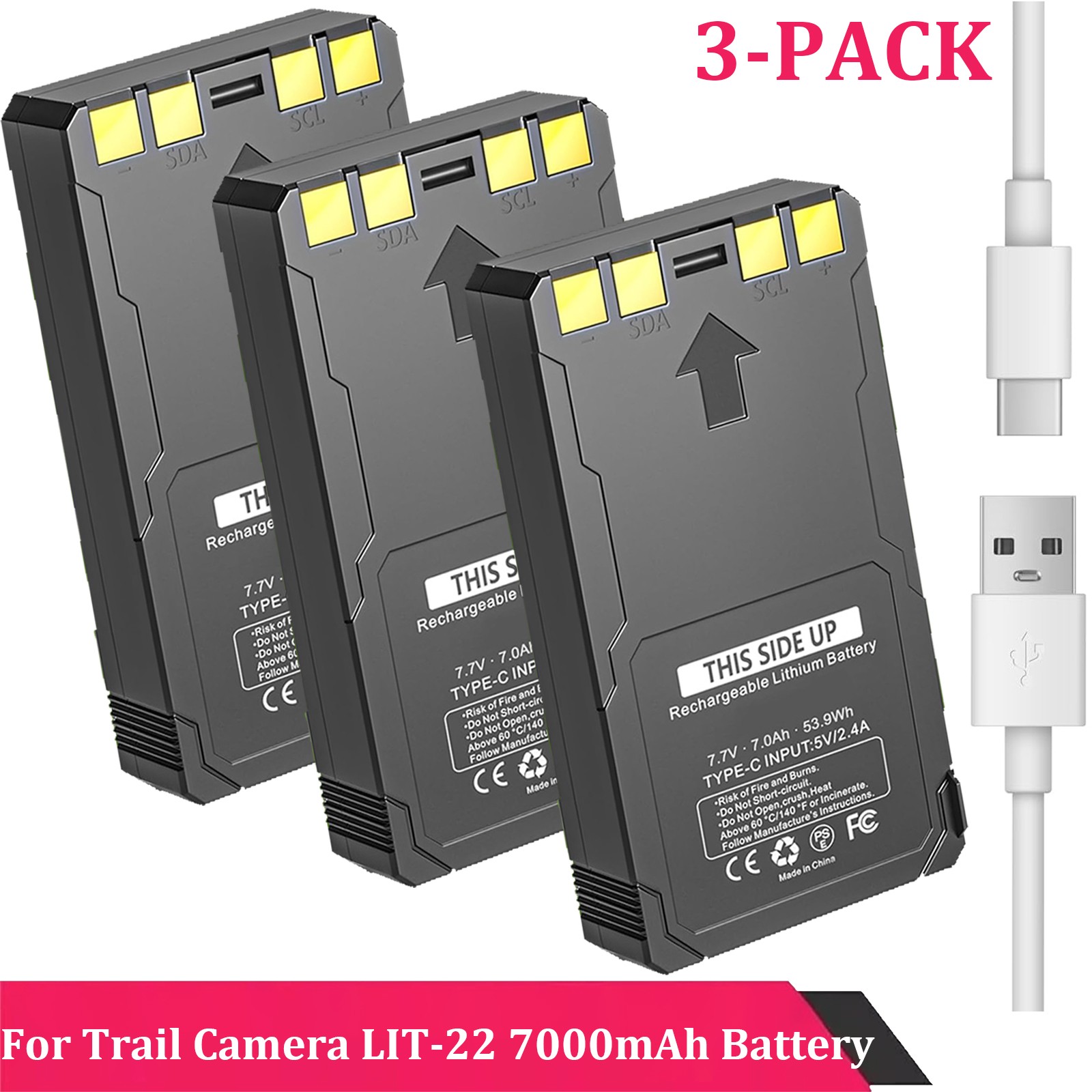3-Pack LIT-22 7000mAh Battery for SPYPOINT Flex-M Flex-Plus Flex-S Trail Camera