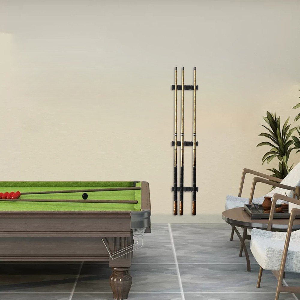 3Pcs Plastic Billiard Cue Stand Black Wall Mount Easy Install Pool Cue Storage