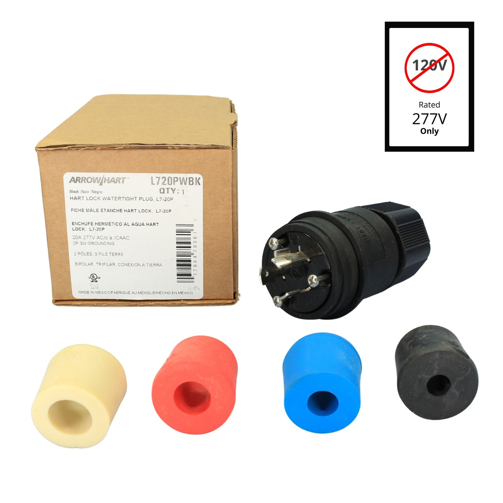 Cooper Black Watertight Locking Plug NEMA L7-20P 20A 277V 2-Pole 3-Wire L720PWBK