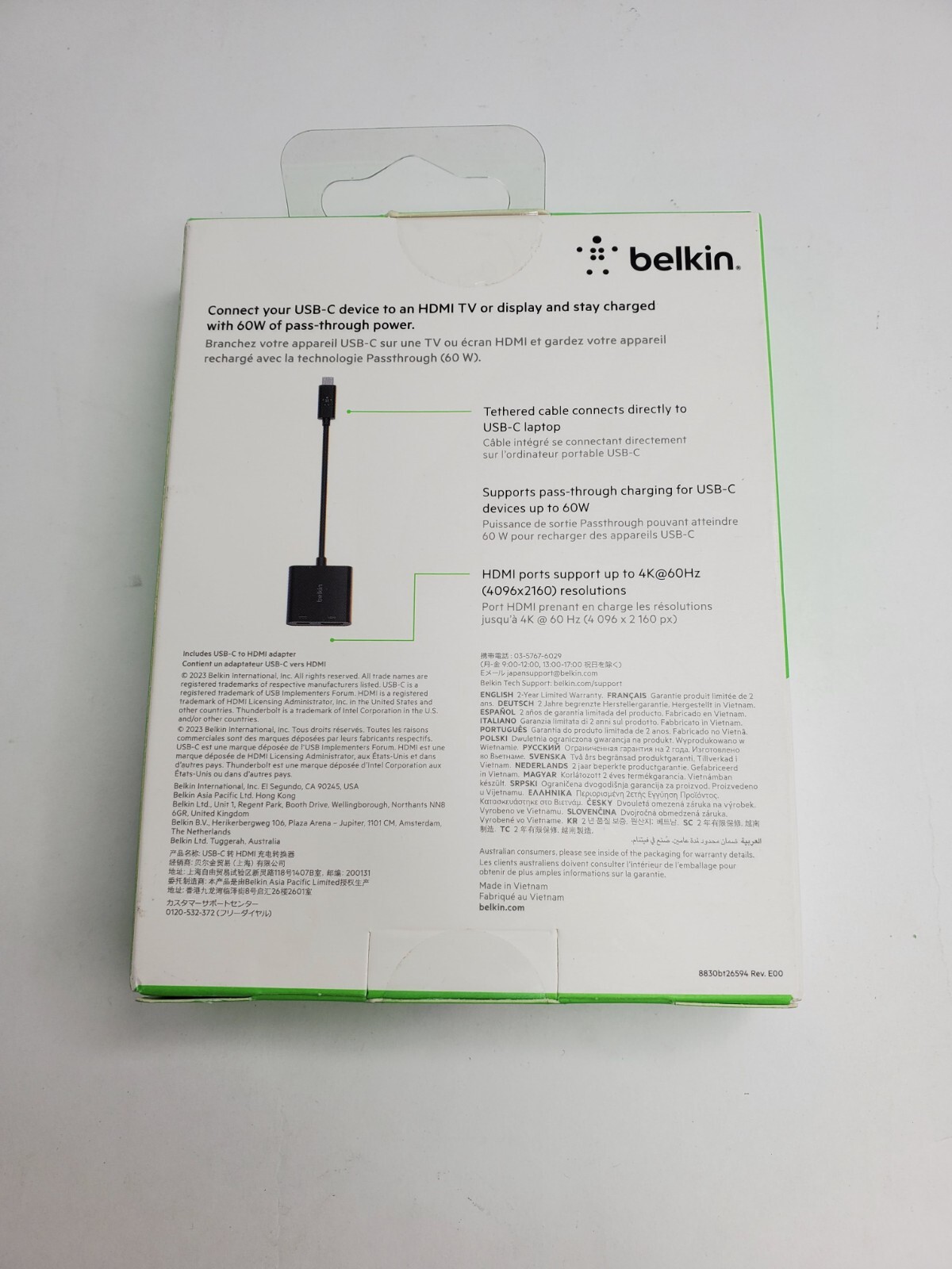 Belkin USB-C to HDMI Adapter+Charge (4K UHD Video MacBook Pro iPhone 15 pro) NEW