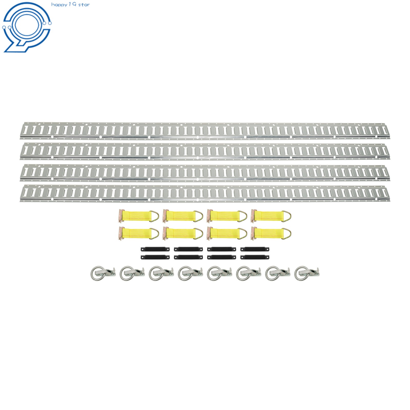 28 Pack E Track Tie Down Rail Kit 4×8' E Track Rails 8× O-Rings 8× D-Rings Steel