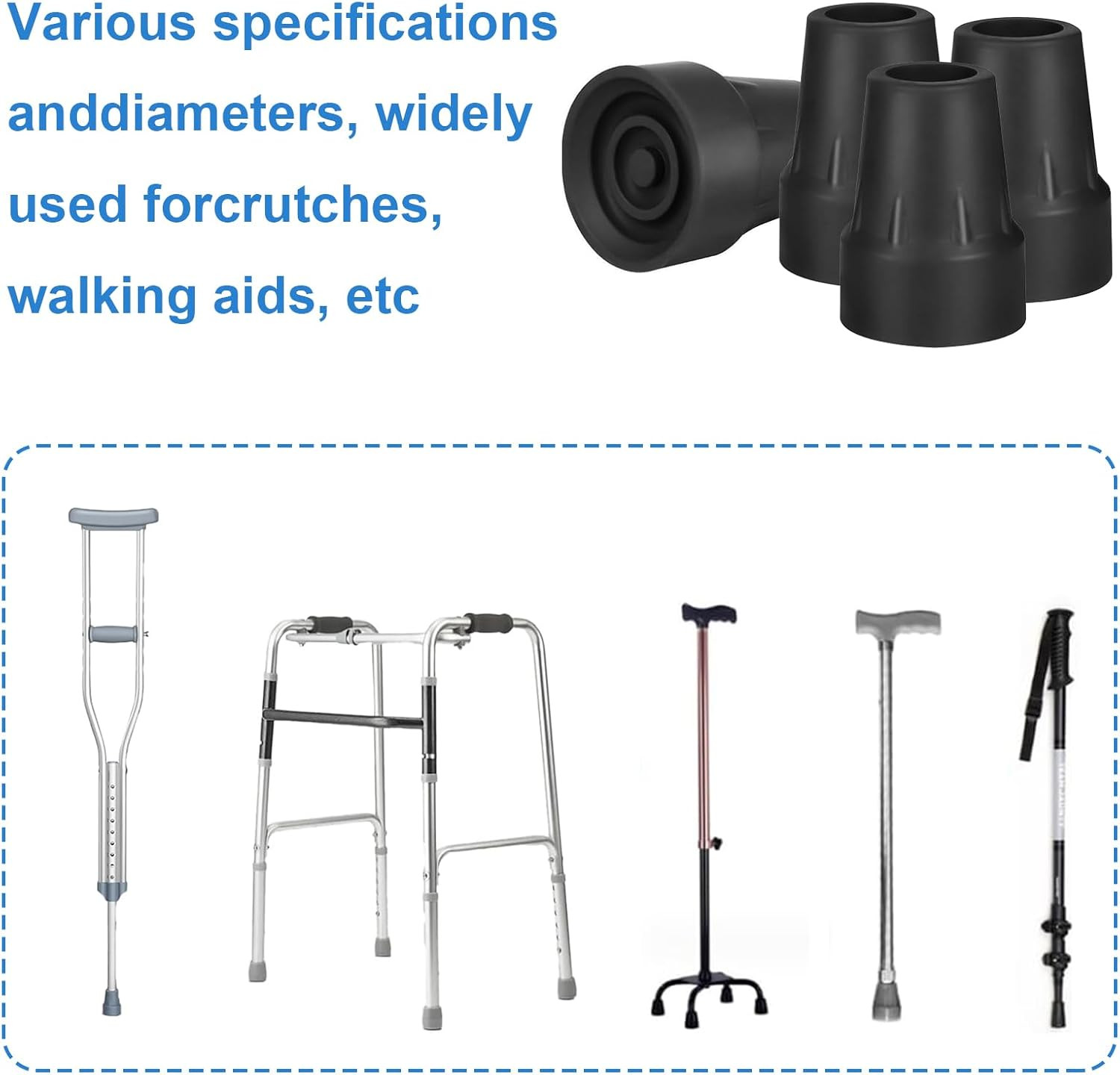 4 Pack Walking Cane Tips 7/8 Inch Crutch Tips Heavy Duty Rubber Cane Tips Replac