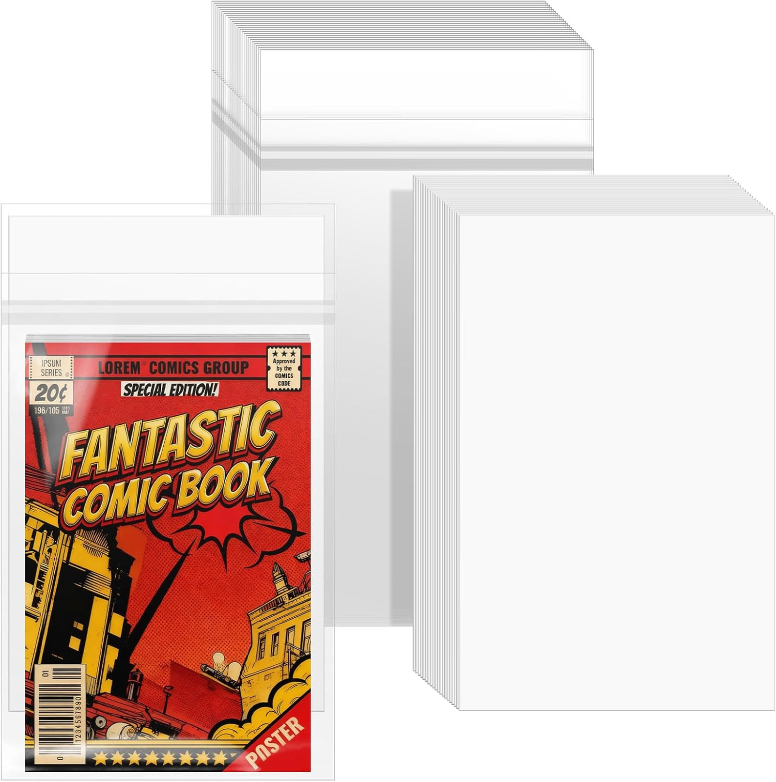 Comic Book Bags and Boards Set, Resealable Self Sealing Clear Protectors, 25