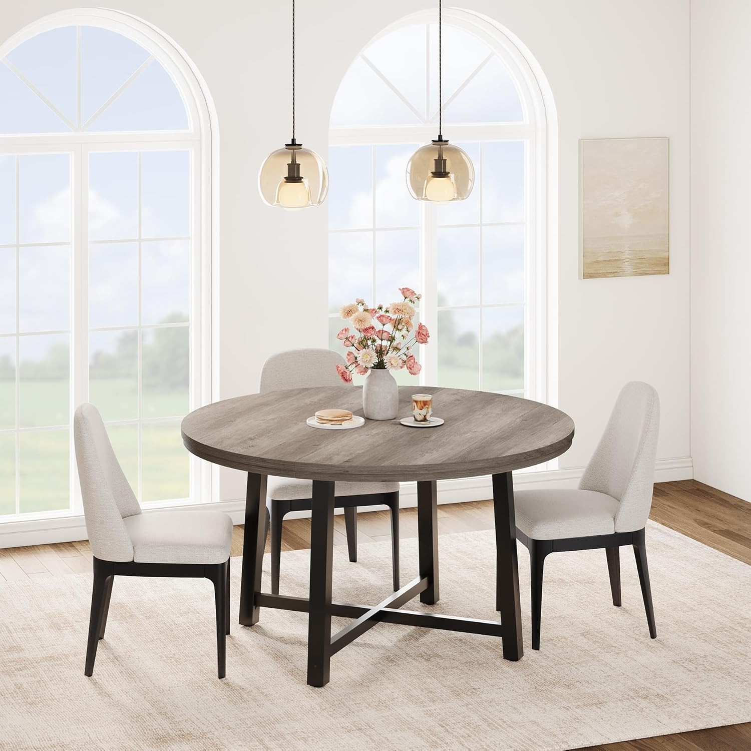47" Round Dining Table 4 Kitchen Dining Room Table W/ Sturdy Metal Frame Wood