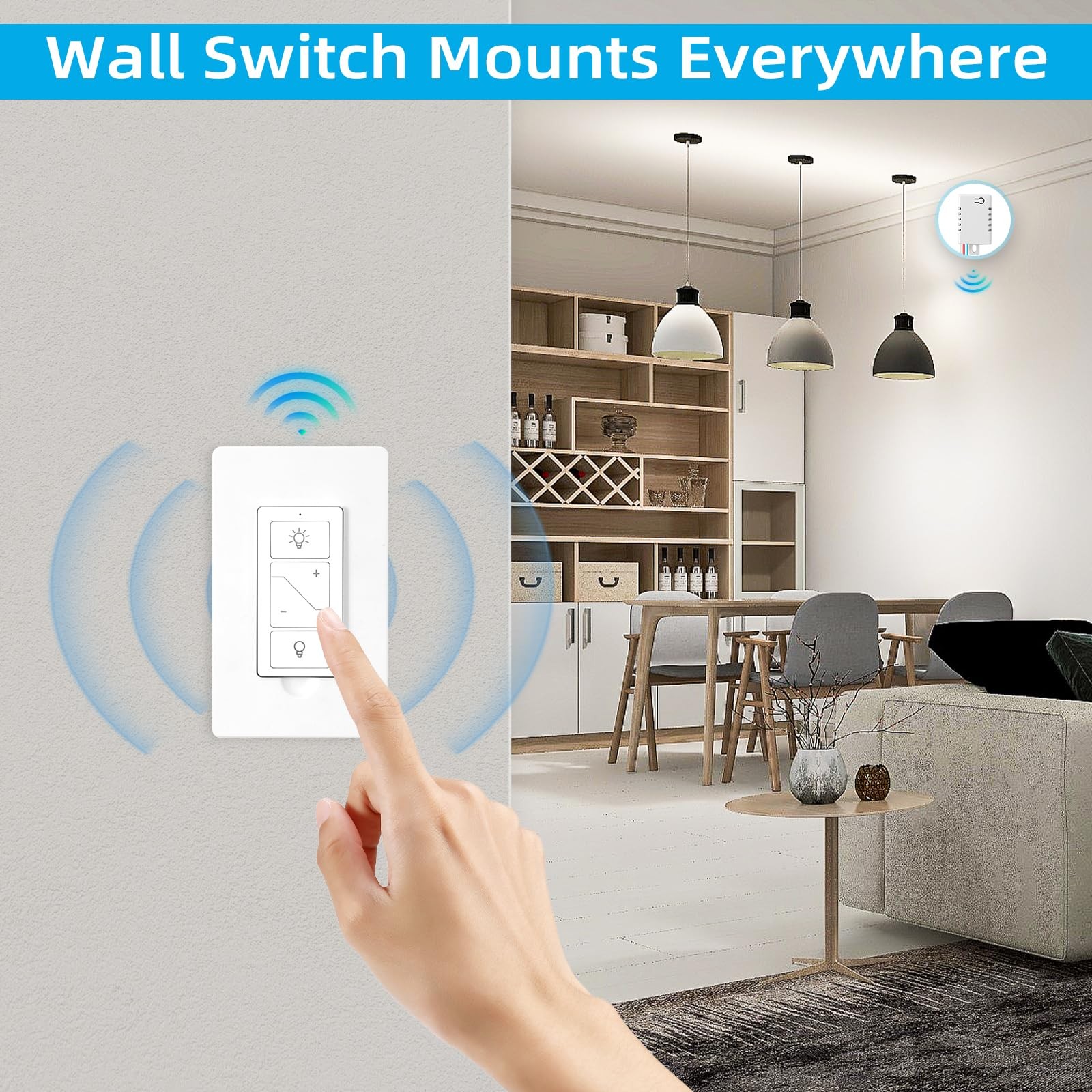 Wireless Dimmer Switch, Remote Light Switch and 1 & 1 receiver, White