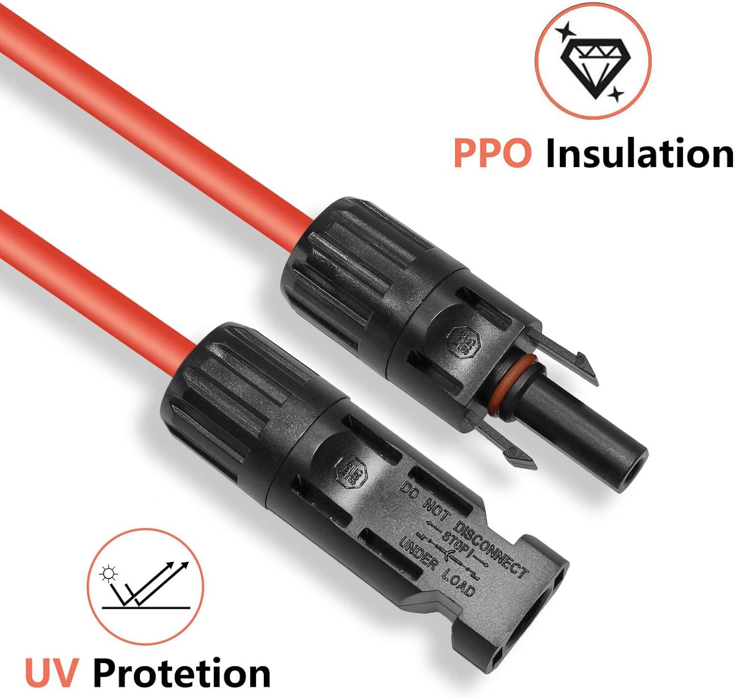 Black+Red 10 AWG Solar Panel Extension Cable Silicone Flexible Wire Connectors