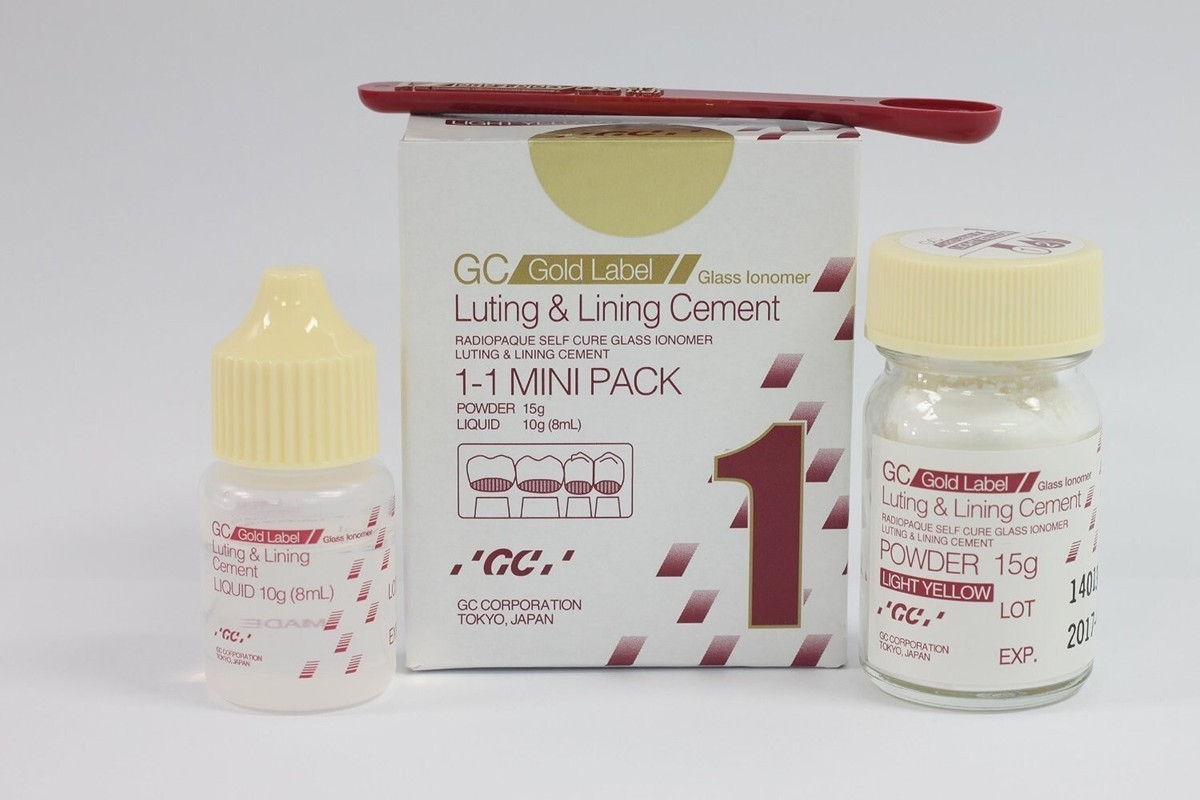 GC Gold Label 1 Glass Ionomer Mini Pack Luting & Lining Cement glue 15g and 10gm
