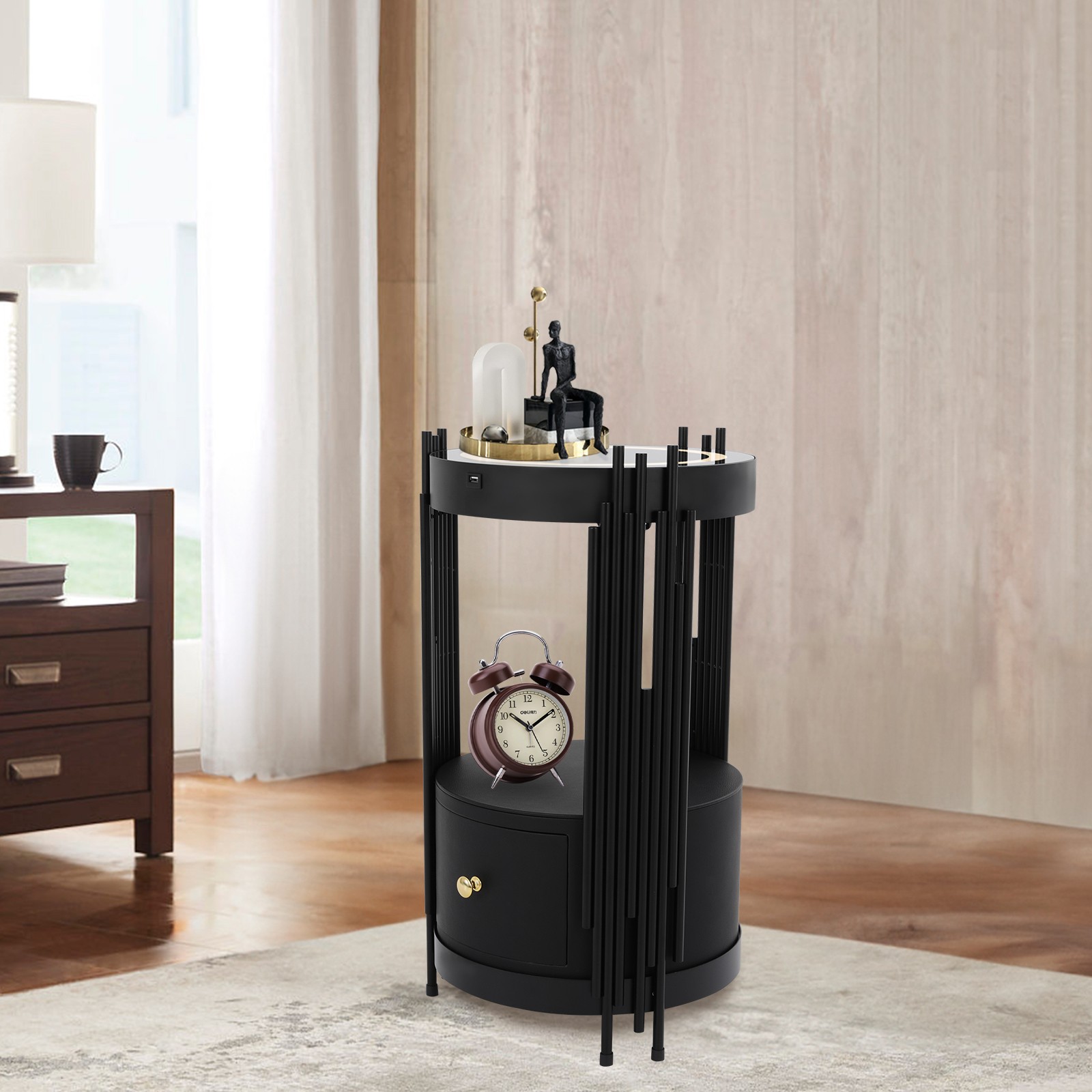 Smart Nightstand With Wireless Charging Station Bedside Table LED Side/End Table