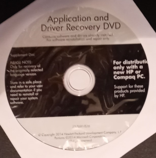 HP Application and Driver  Recovery DVD SOFTWARE REINSTALL & REPAIR - 717691-826