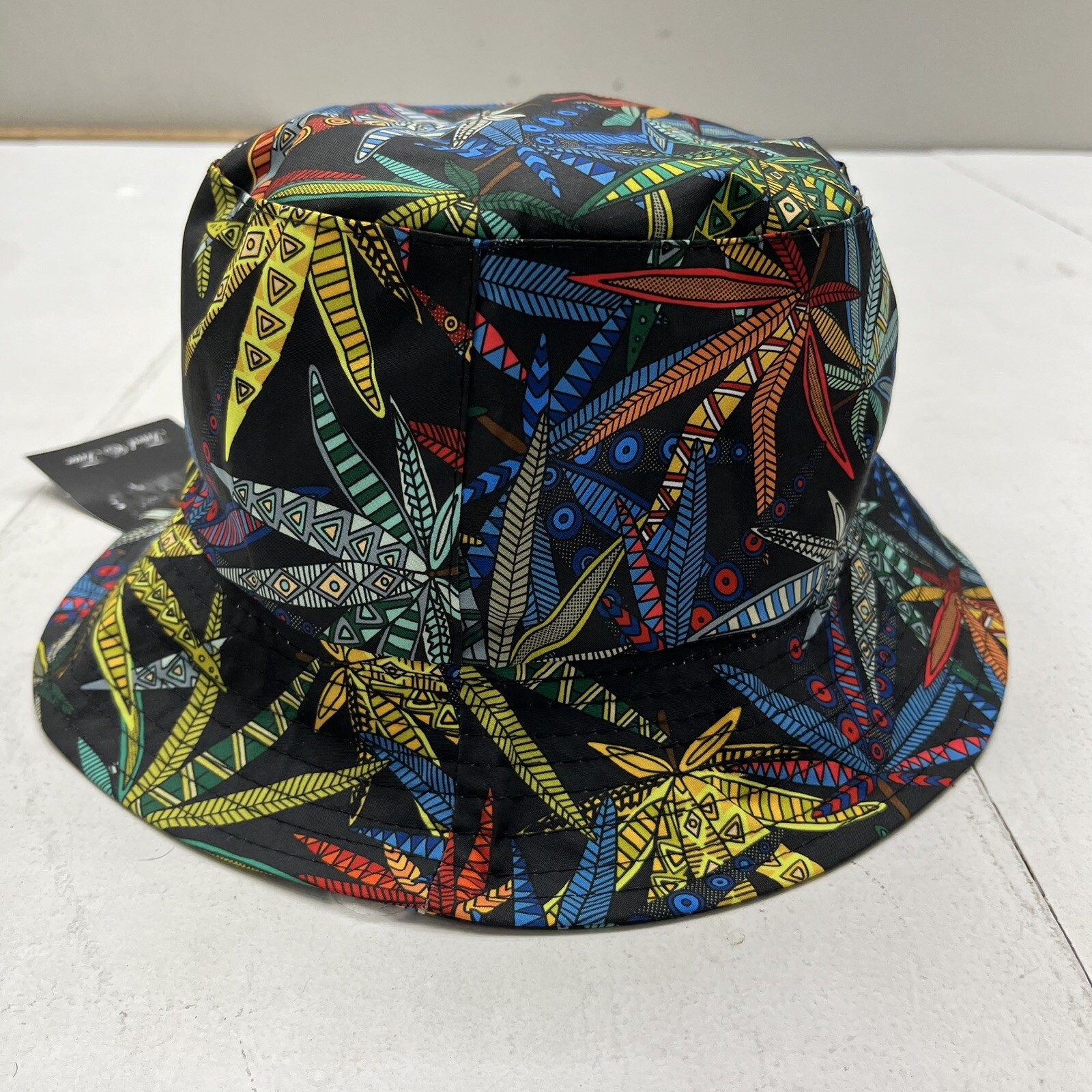 Black Multicolor Hemp Leaf All-Over Pattern Bucket Hat Unisex One Size Fits Most