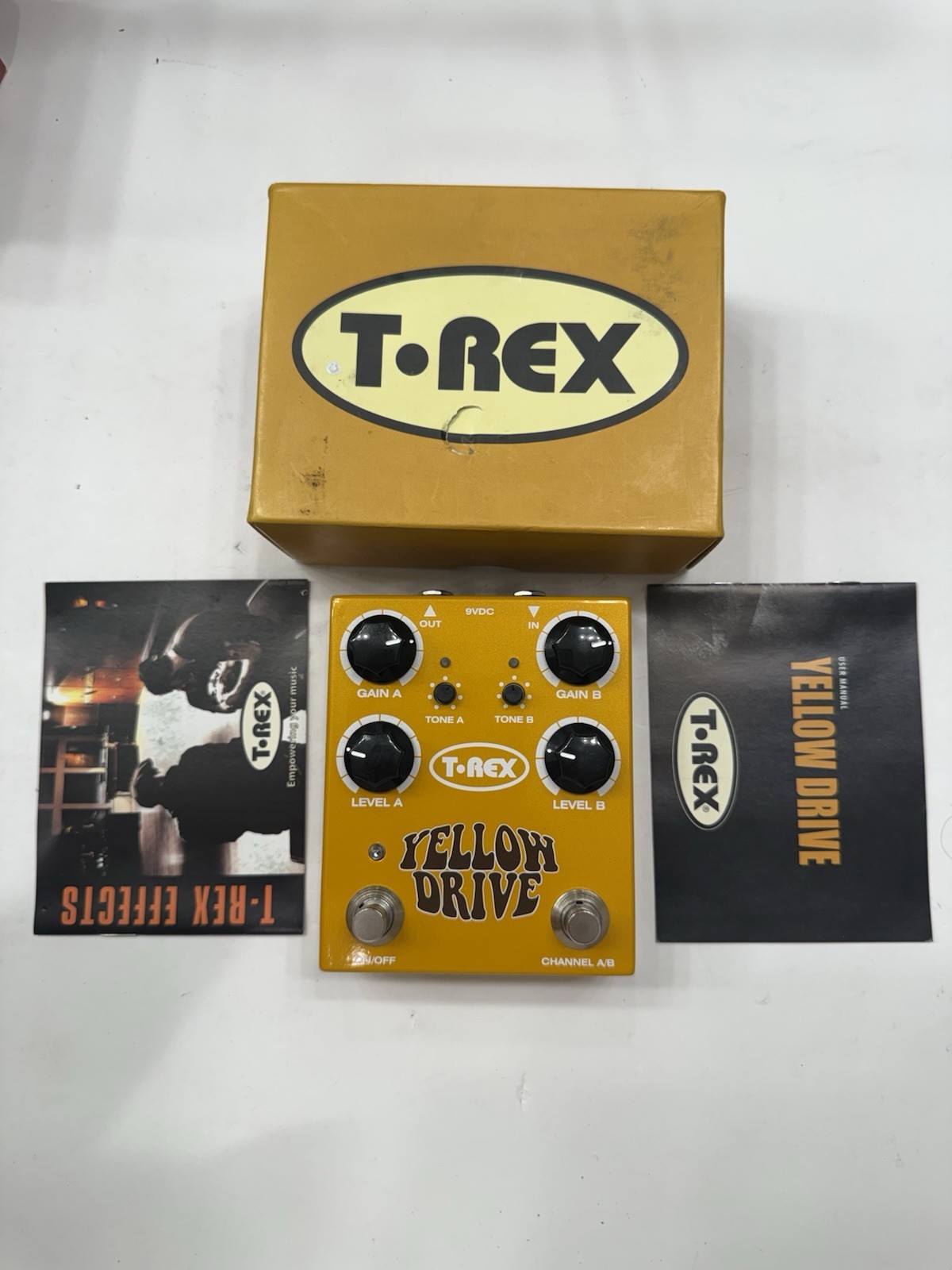 T-Rex Engineering Yellow Drive Dual Channel Distortion Guitar Effect Pedal + Box