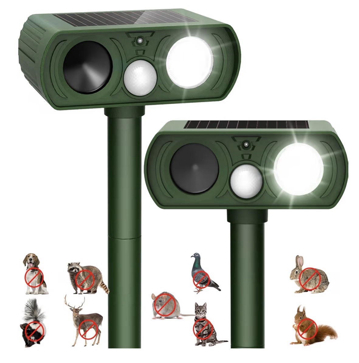 2 PACK Solar Ultrasonic Animal Repellent Outdoor, Deer Repellent Devices Cat