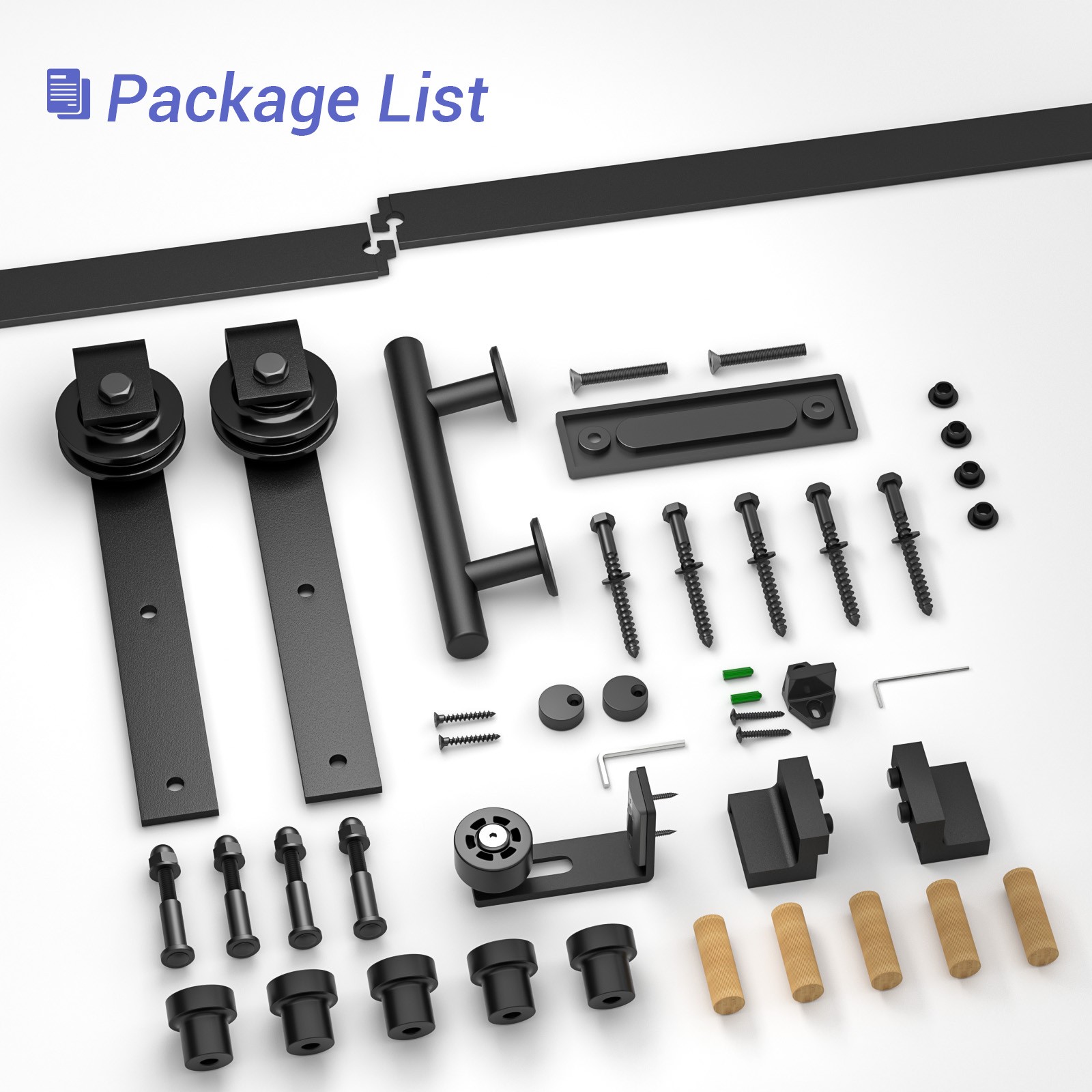 6FT/6.6FT Sliding Barn Door Hardware Kit & 9.5''Handle, Adjustable Floor Guide