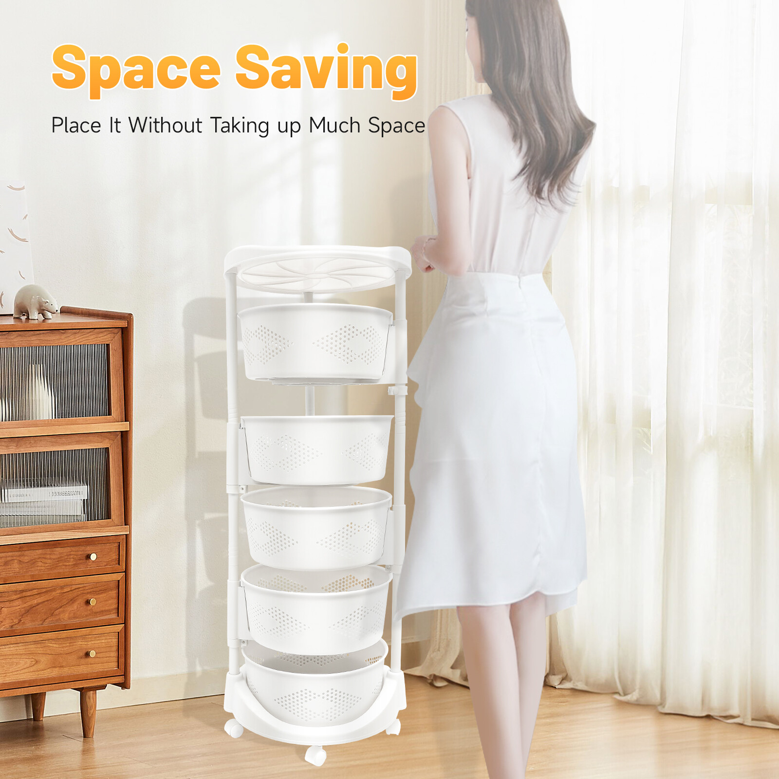 5-Tier Rotating Kitchen Organizer Rack With Fruit & Vegetable Storage Wheels
