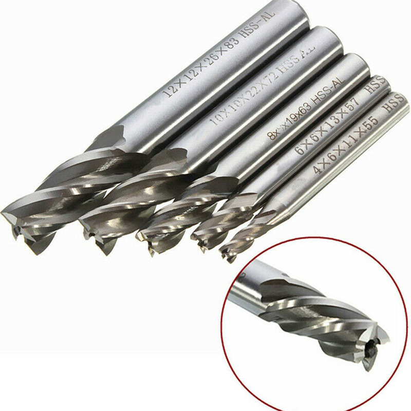 5Pcs CNC Straight Drill Bits HSS Shank 4 Flutes Engraving Milling Cutters c