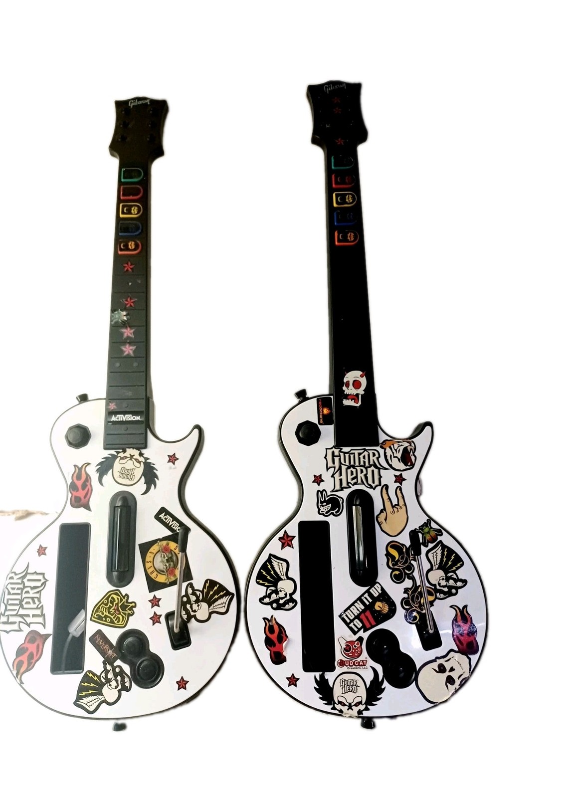 Lot Of 2 Wii Guitar Hero Gibson Les Paul White Wireless Guitars  - Works