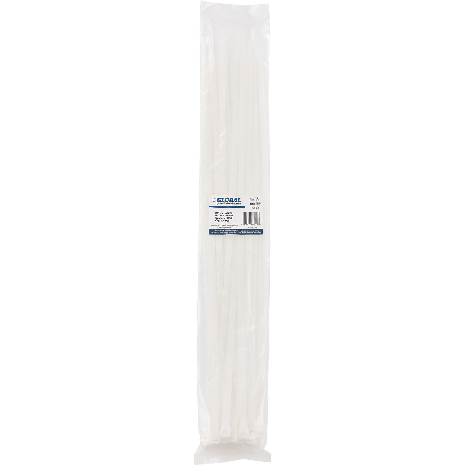 24" Nylon Cable Ties Natural w/UV 175 lb Tensile Strength 100/Pk