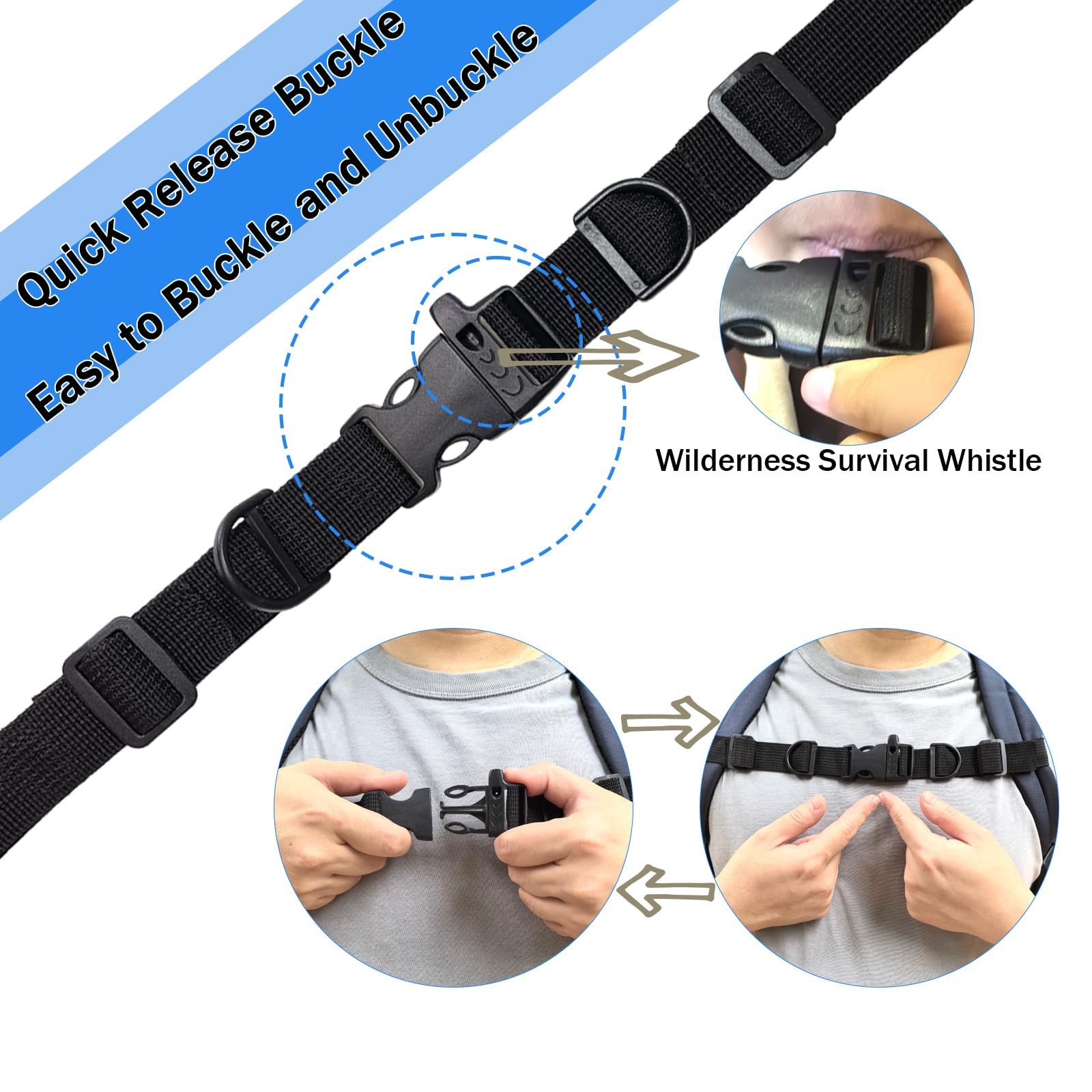 2 PCS Backpack Chest Strap Add on, Adjustable Sternum Adjustable, Black