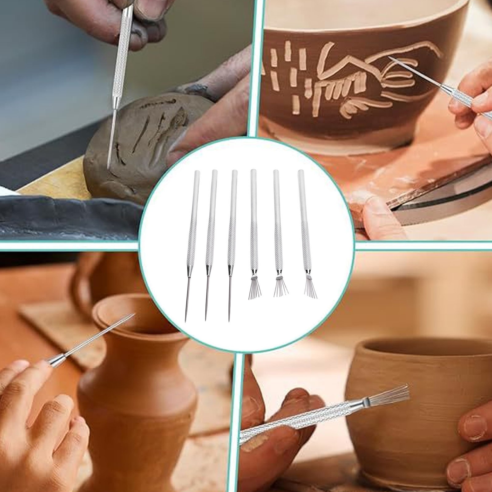 Complete Clay Needle Tools Set For Pottery - Ergonomic Handles Included