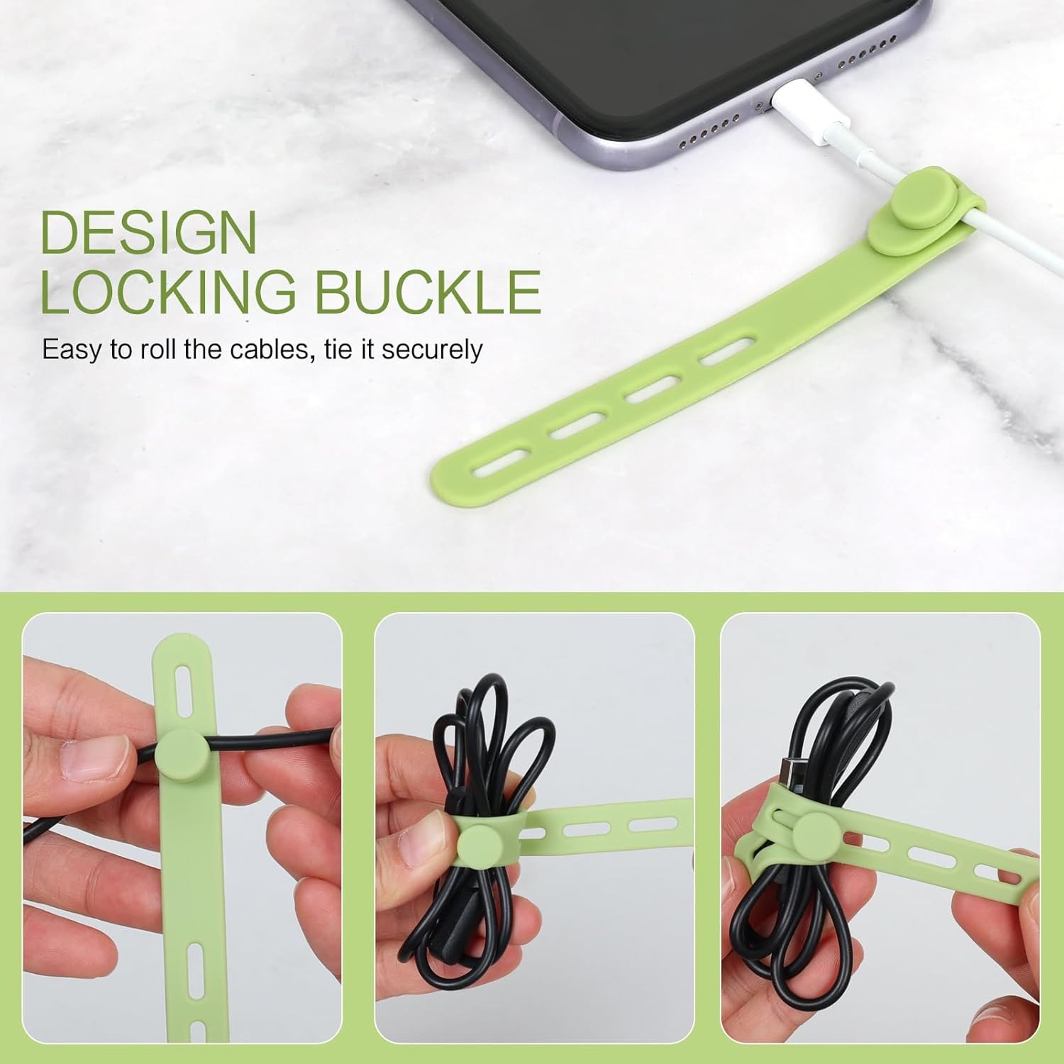 Silicone Cable Ties Reusable Washable Adjustable