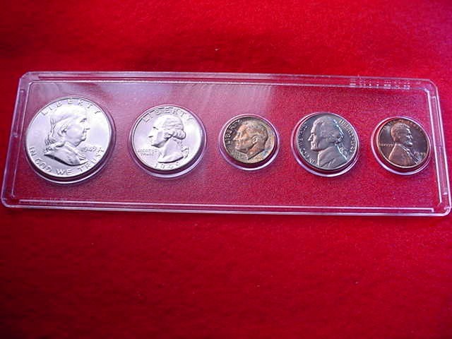 1949 PHILADELPHIA 5 COIN BU MINT SET- - -COINS 90% SILVER!!    #72
