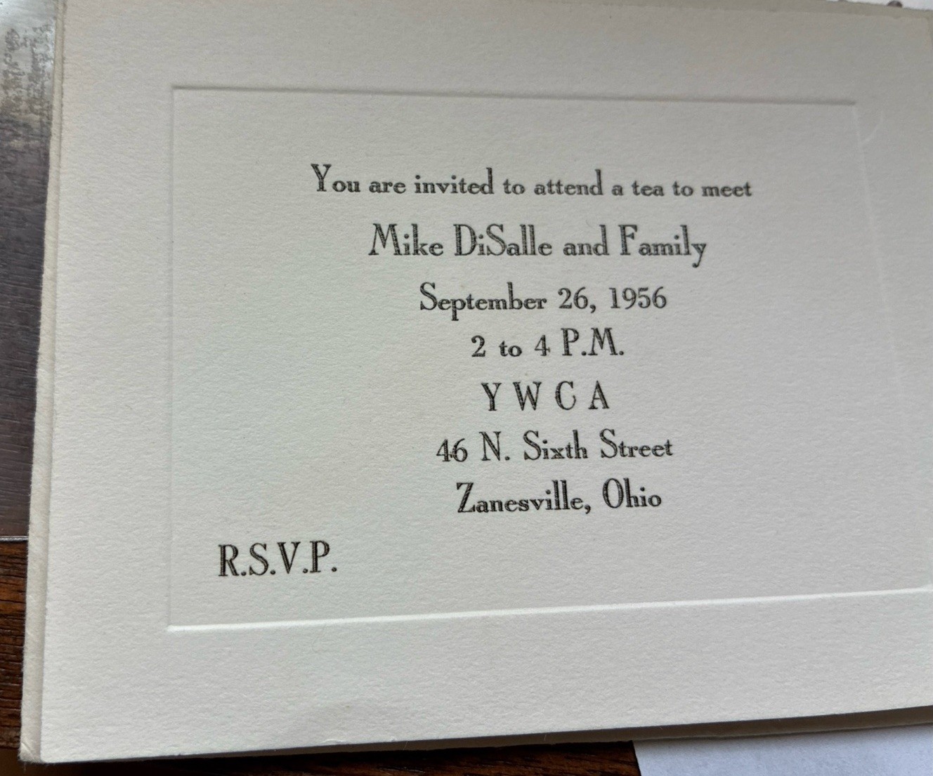 Invitation To A Political Event For Mike DiSalle 1st Run For Ohio Governor 1956