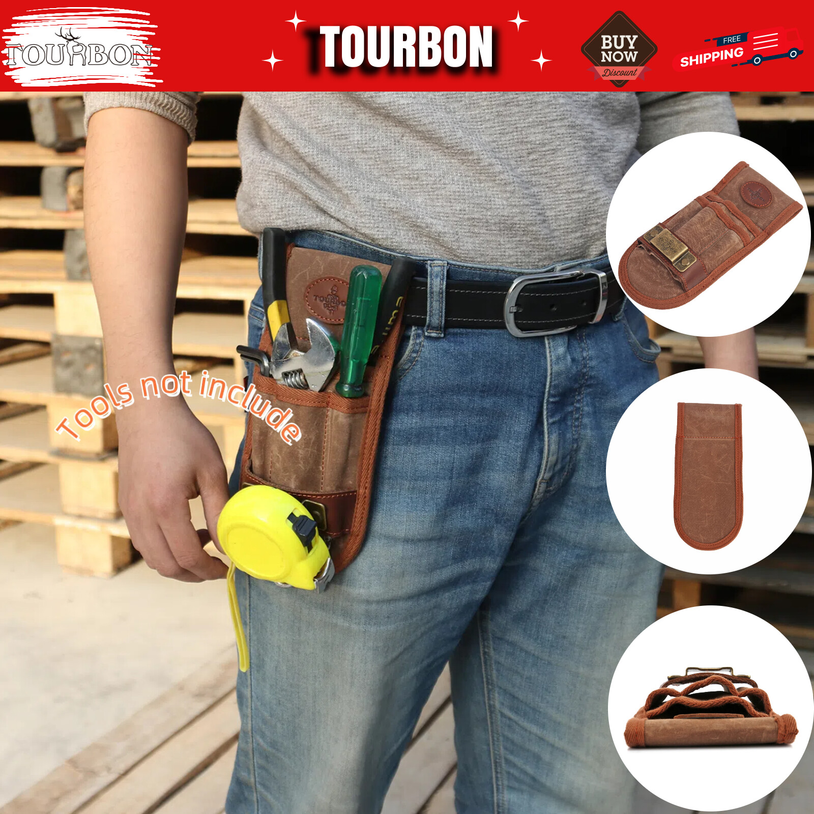 TOURBON Wrench Holder Tape Measure Hanger Clip Electrician Tool Pouch