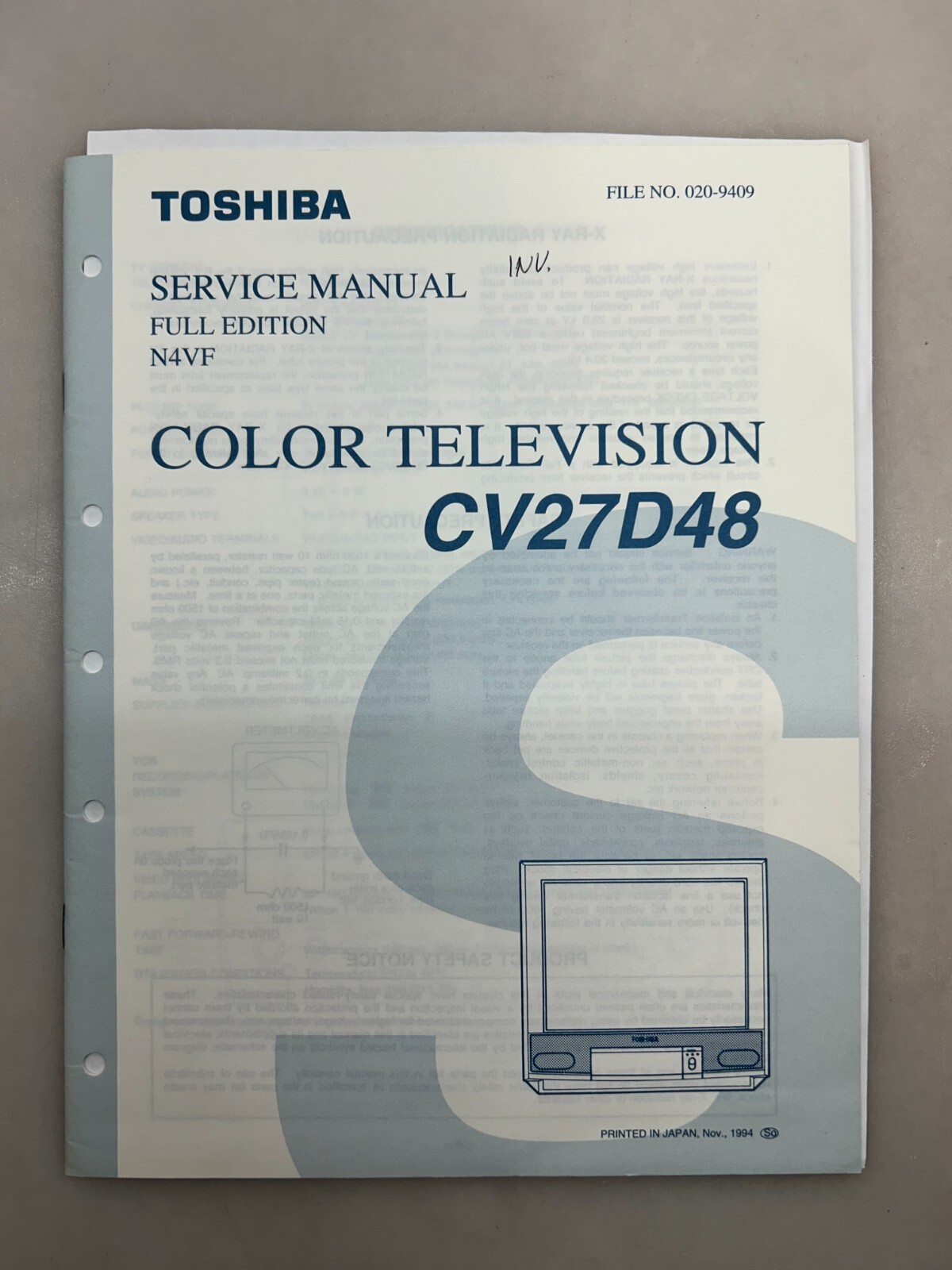 Toshiba CV27D48 Original Service Manual Free Shipping
