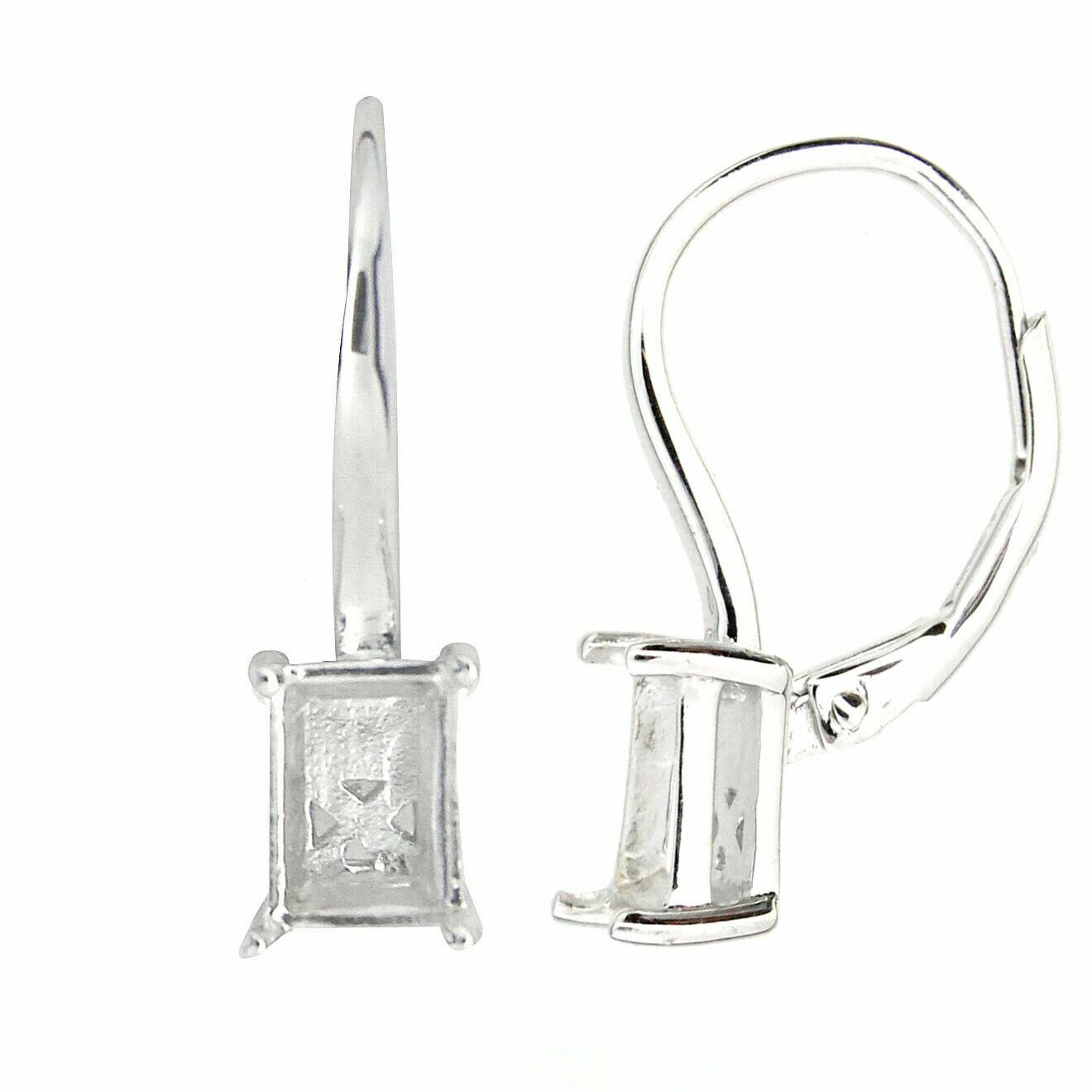 Sterling Silver Semi Mount Earrings Setting Emerald OCT 8x6 mm Leverback