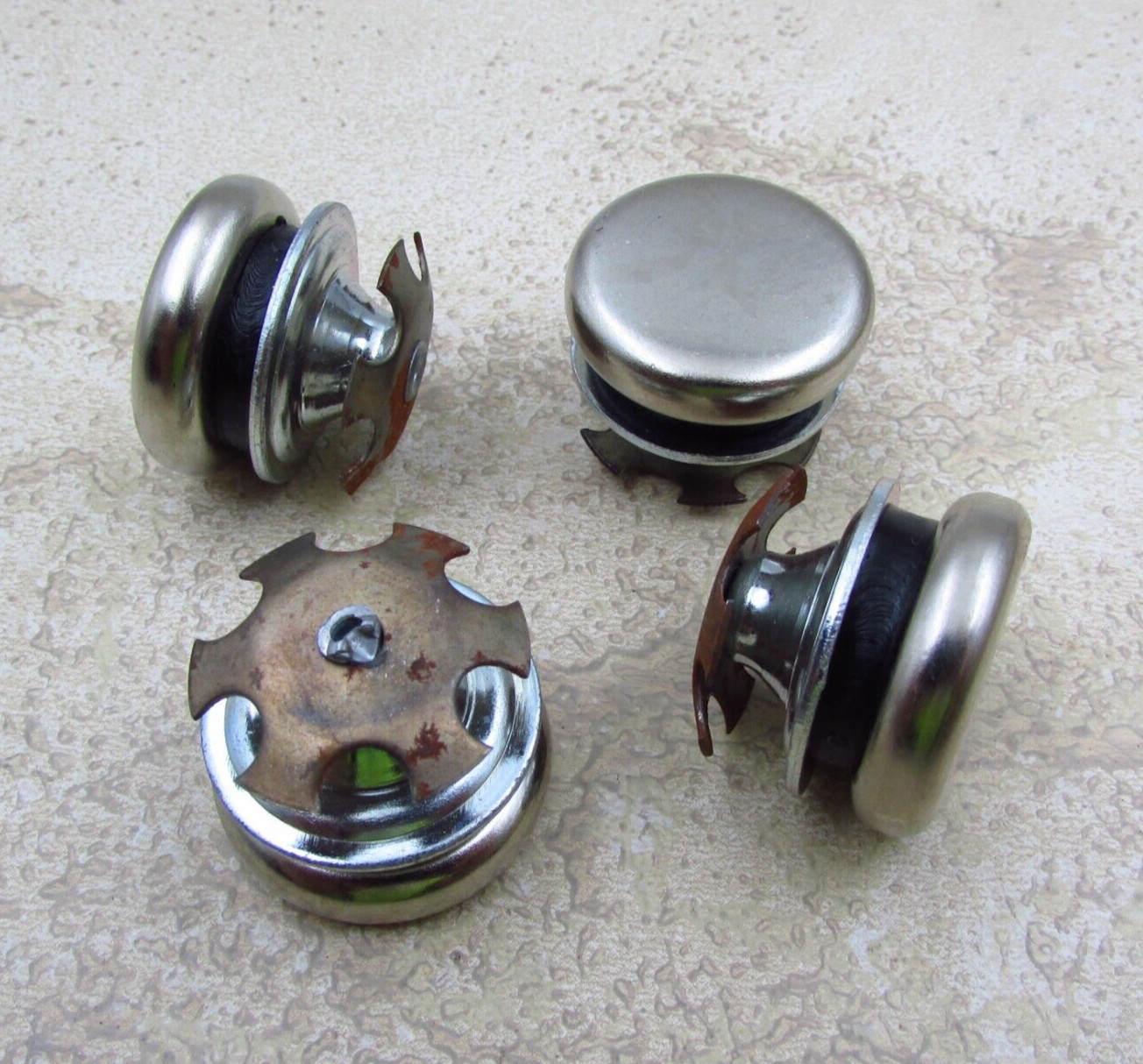 QTY 4 Vintage Steel Furniture Glides Nickel Finish 15/16" ID, 1" OD