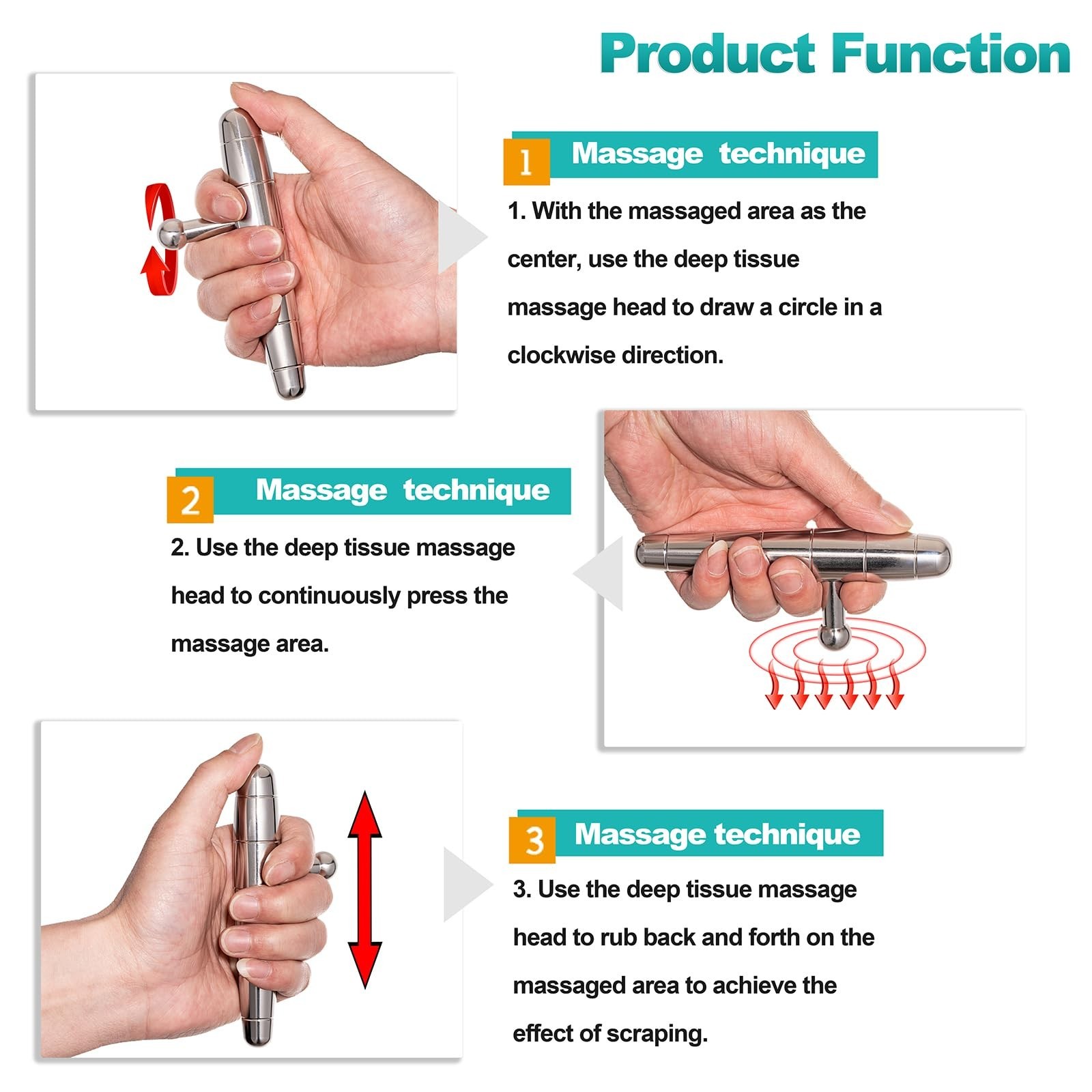 2 in 1 Trigger Points Massage Tool Stainless Steel T-Bar Deep Tissue Massage ...
