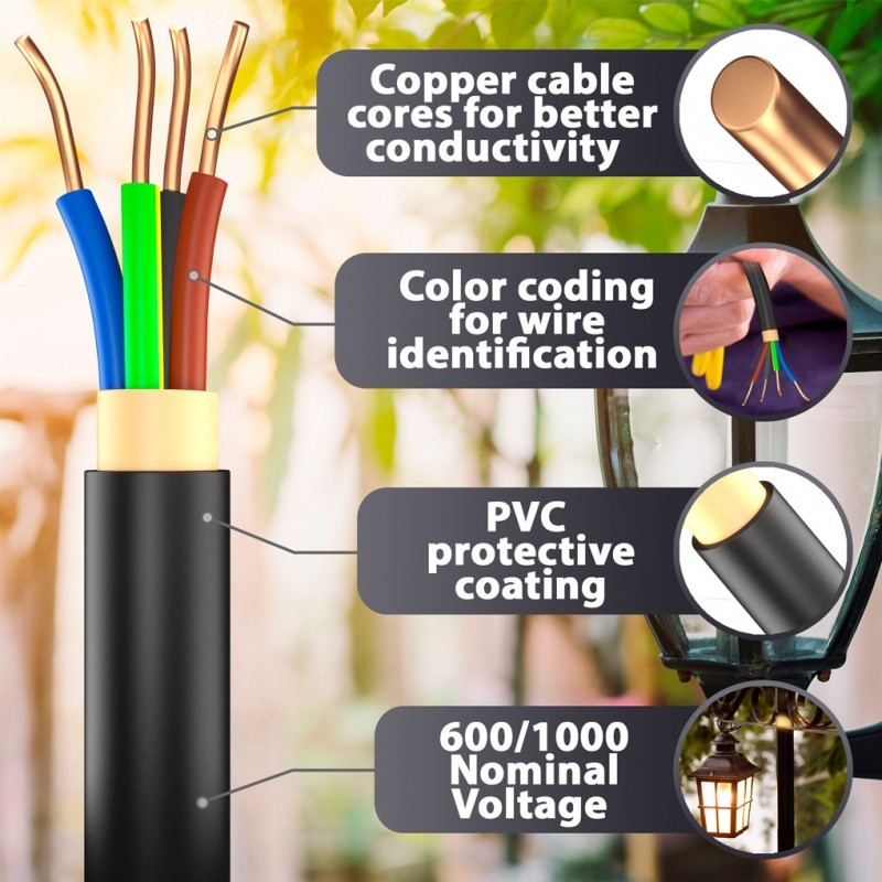 5-100 m underground cable power cable NYY-J 4 x 2.5 mm² electrical cable