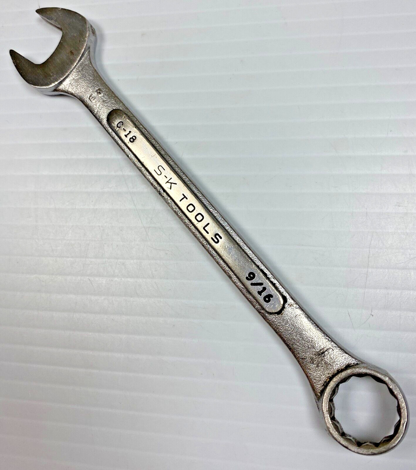Vintage S-K Hand Tools C-18 - 9/16" Combination Wrench 12-Point USA Made Tool