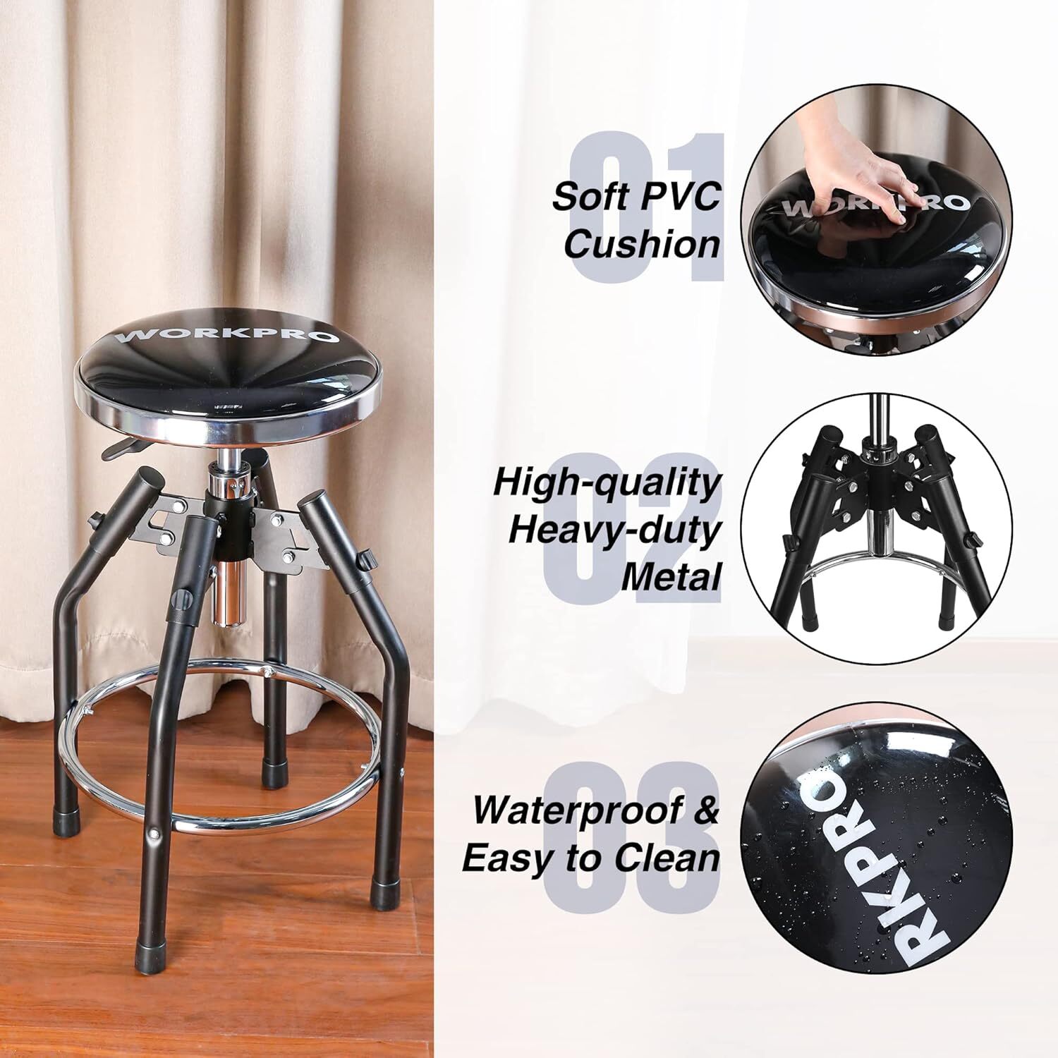 WORKPRO 29in to 33.86in Shop Stool Garage Bar Stool 60" Adjustable Workbench Set