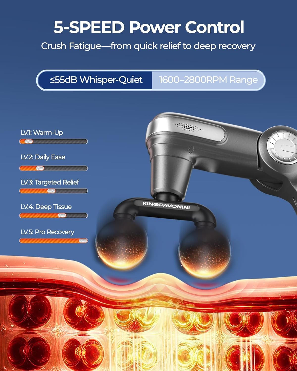 Foldable Massage Gun with Dual-Ball Head, Adjustable Head & Extendable Handle,