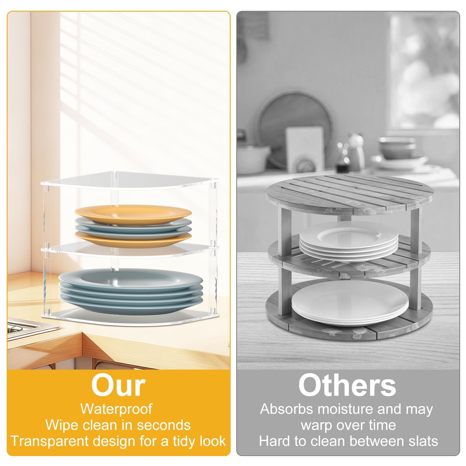 Acrylic Plate Organizer for Cabinet Kitchen Countertop Corner Clear Cabinet O...