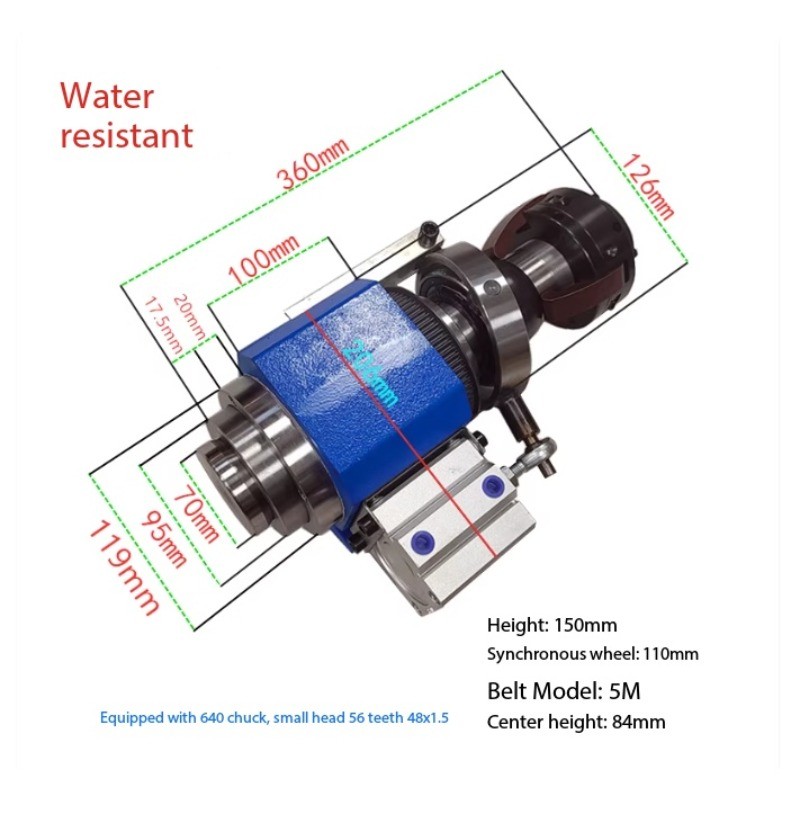 Small Bedhead Assembly Indexing Head Synchronous Pulley Spindle Pneumatic Chuck