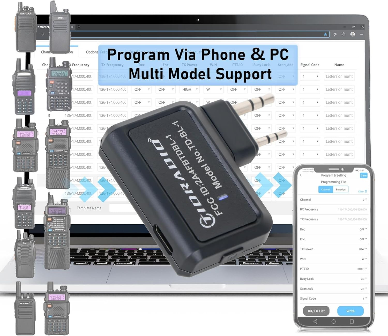 TIDRADIO Ham Radio Wireless Programmer Adapter APP and PC Program for Baofeng...